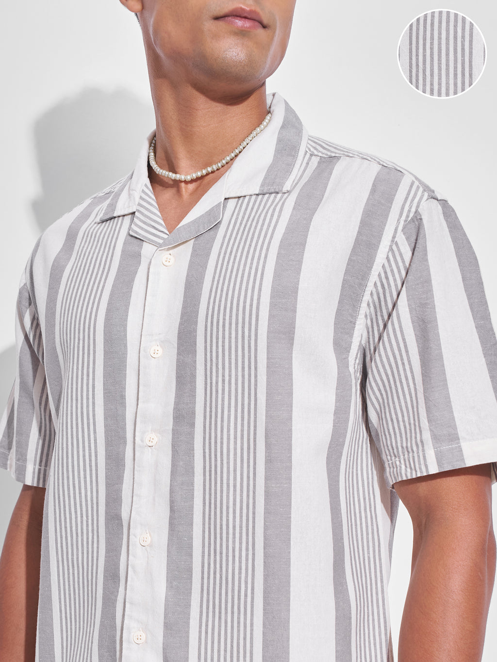 Highlander Men Grey Striped Relaxed Fit Casual Shirt - Grey - Image 5