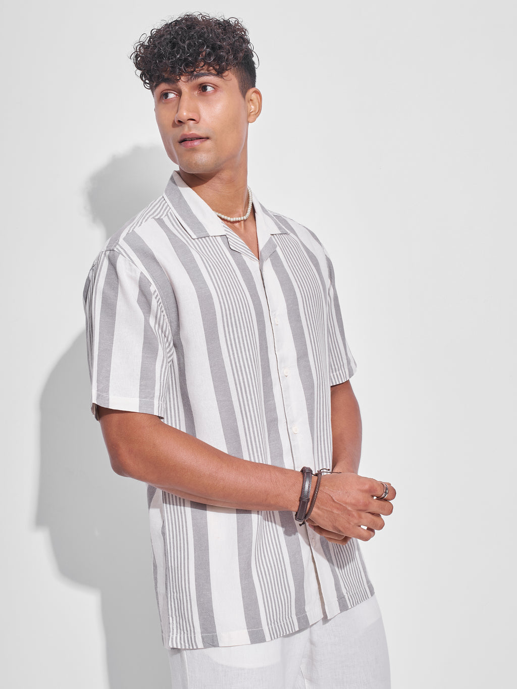 Highlander Men Grey Striped Relaxed Fit Casual Shirt - Grey - Image 6