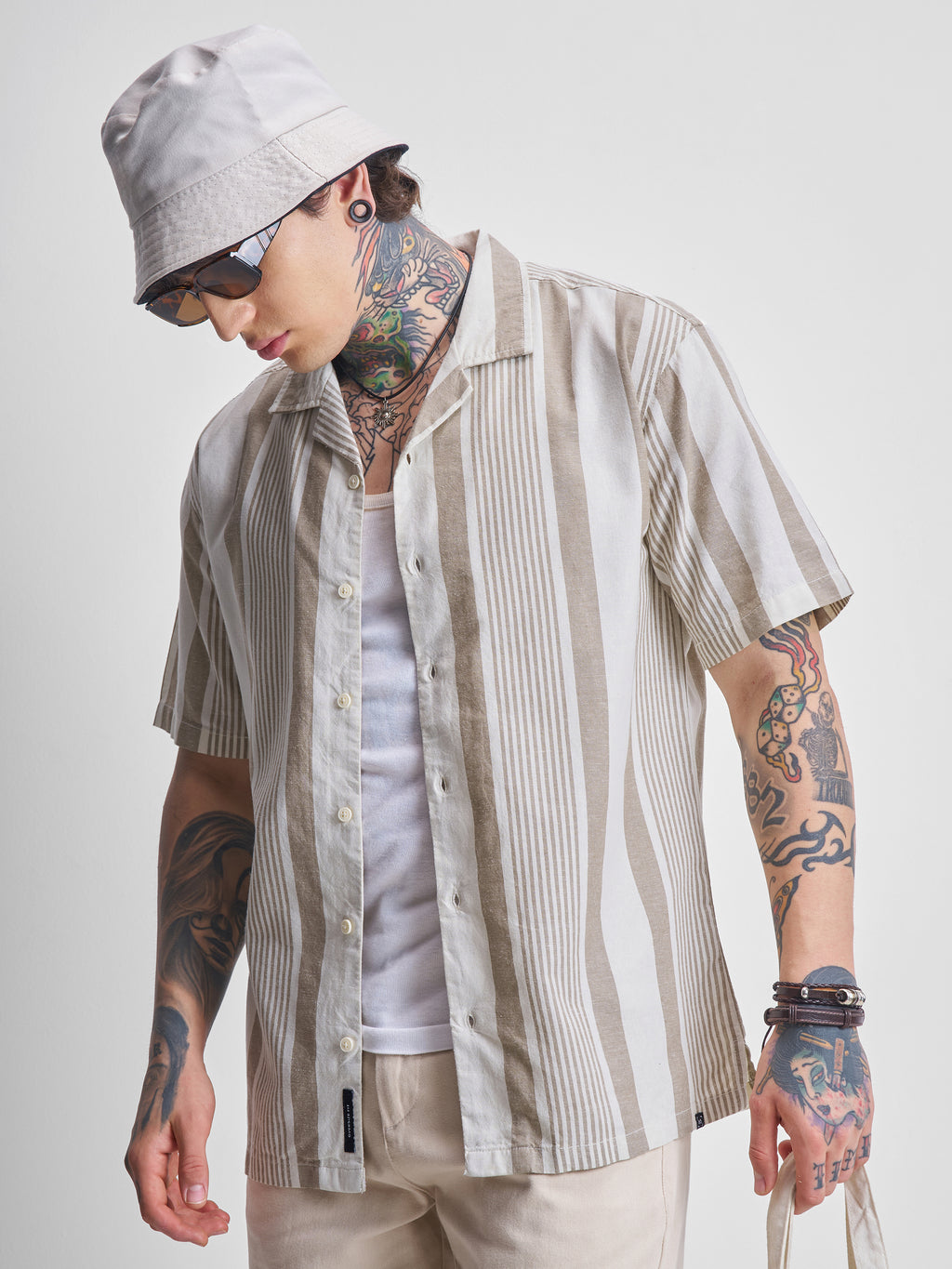 Highlander Men Brown Striped Relaxed Fit Casual Shirt - Brown - Image 1