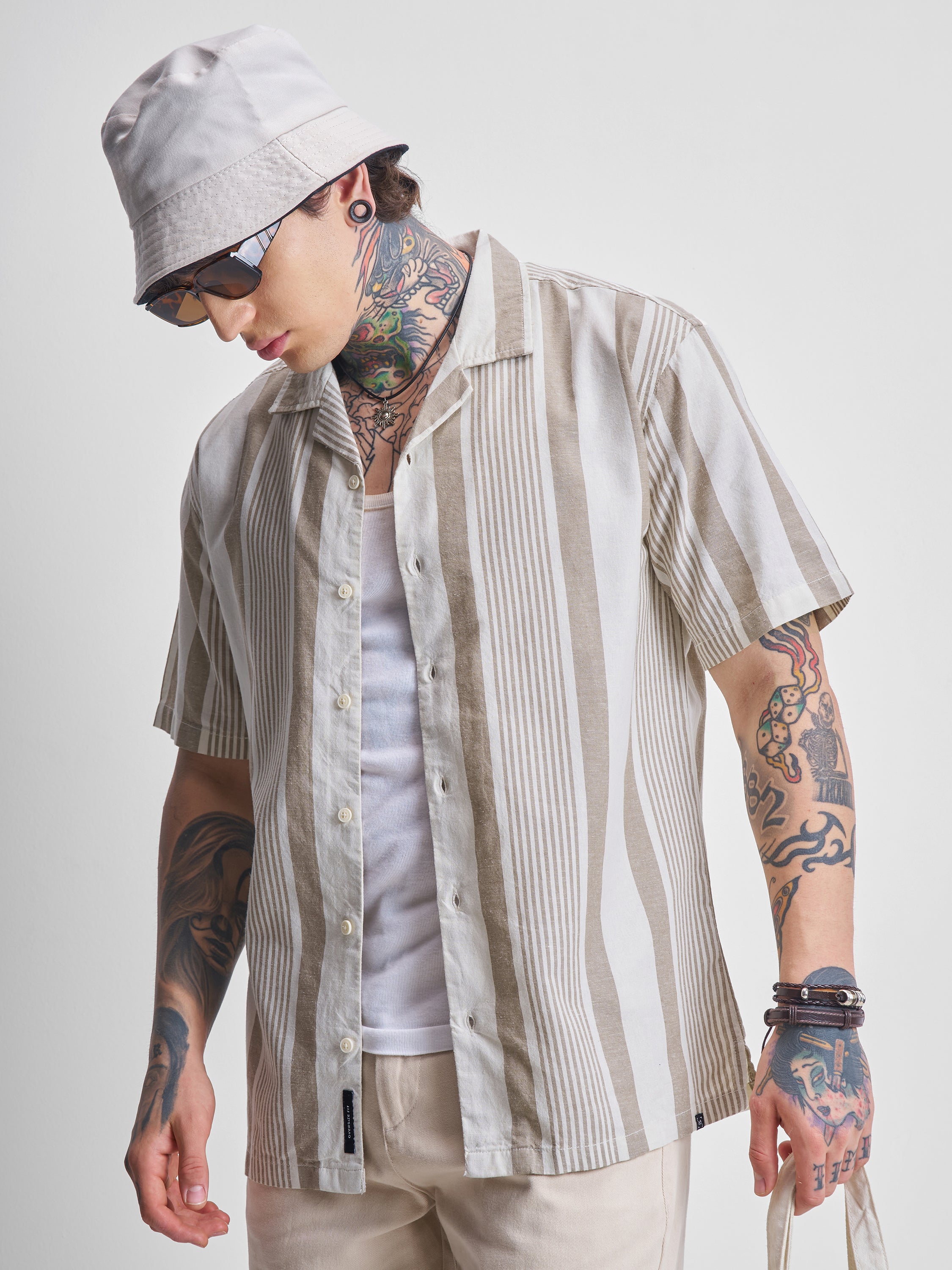 Highlander Men Brown Striped Relaxed Fit Casual Shirt - Brown - Image 1