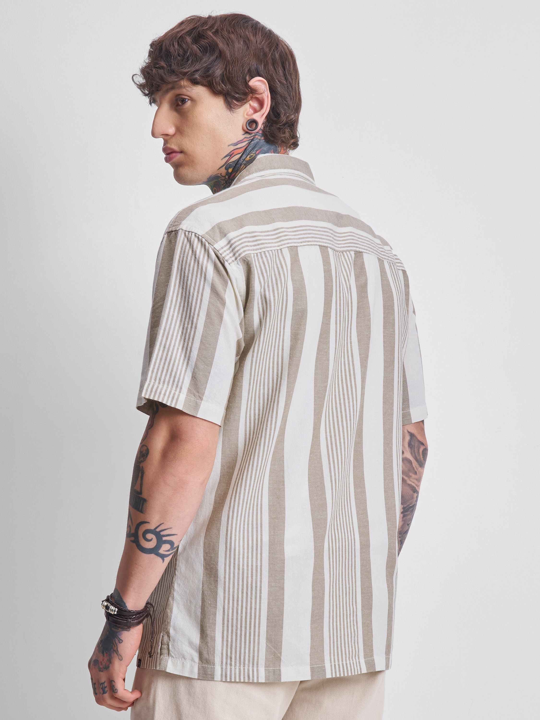 Highlander Men Brown Striped Relaxed Fit Casual Shirt - Brown - Image 3