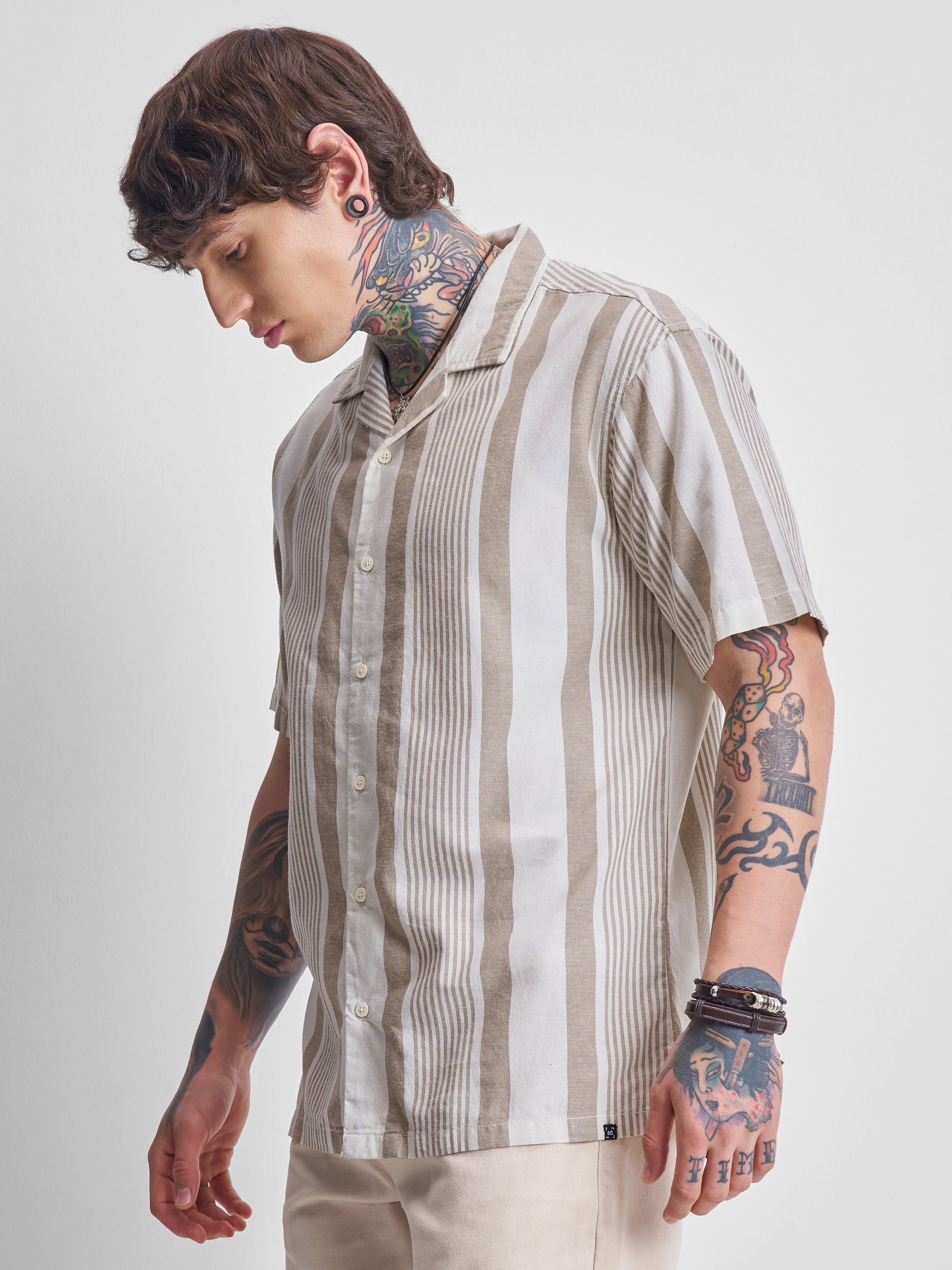 Highlander Men Brown Striped Relaxed Fit Casual Shirt - Brown - Image 4