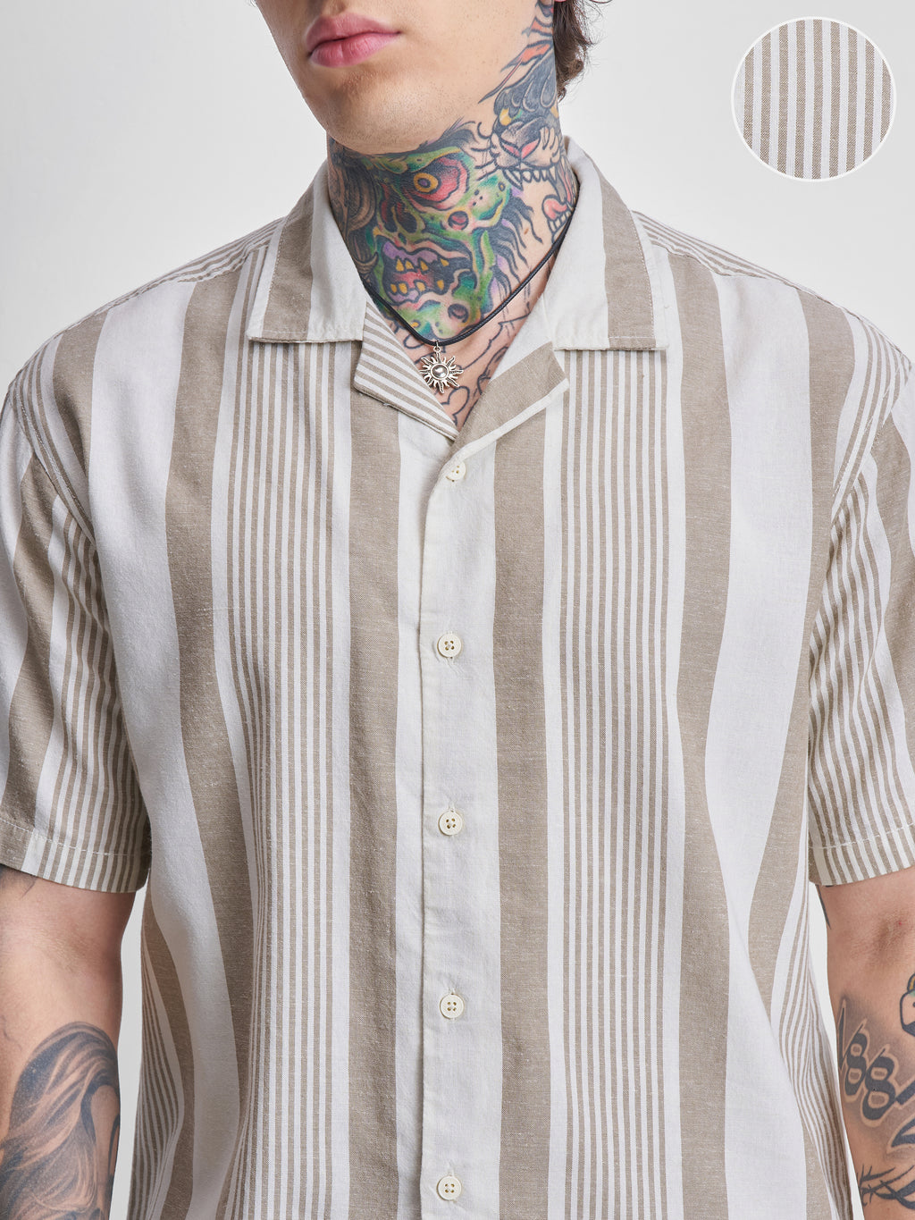 Highlander Men Brown Striped Relaxed Fit Casual Shirt - Brown - Image 5