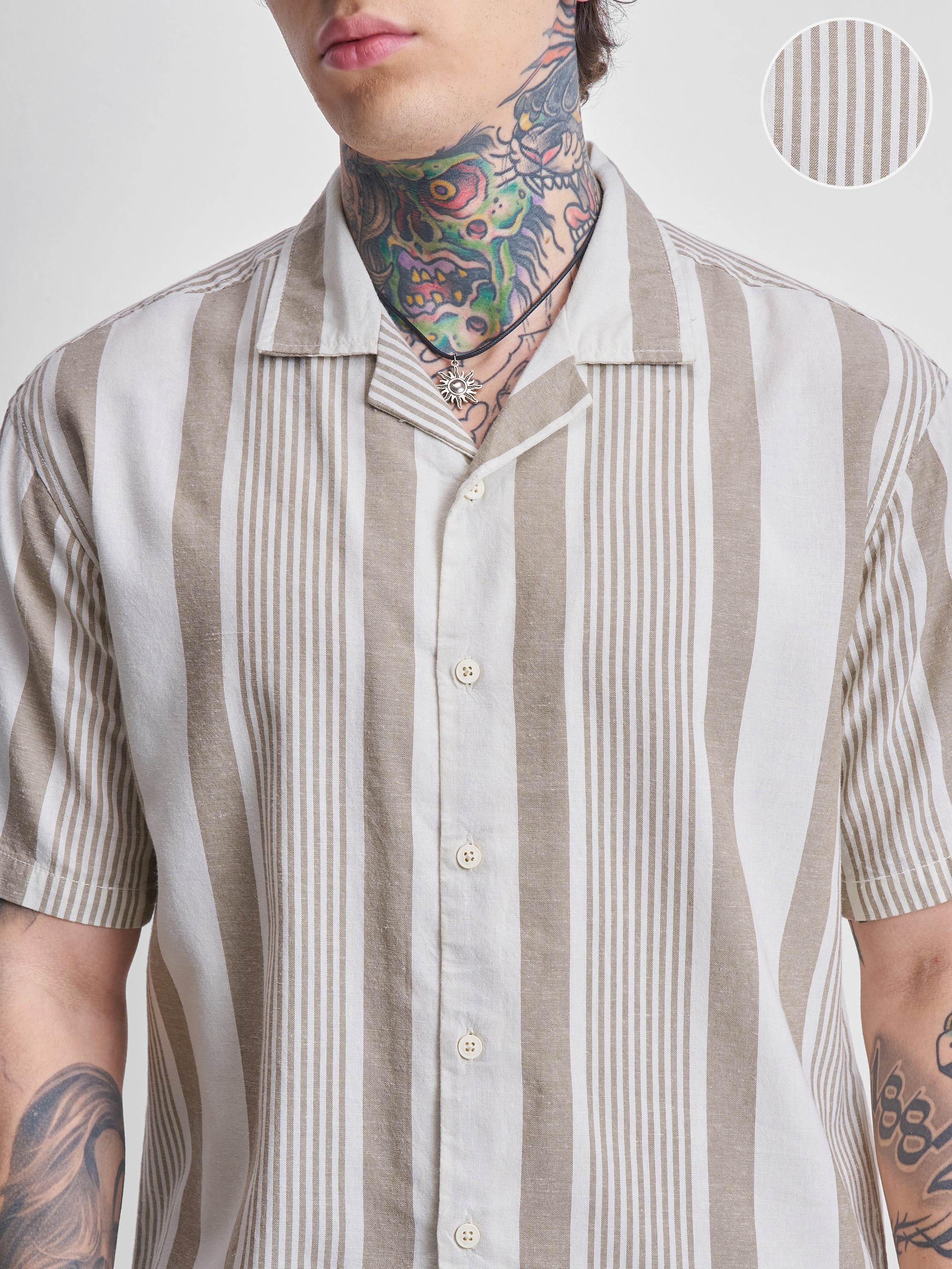 Highlander Men Brown Striped Relaxed Fit Casual Shirt - Brown - Image 5