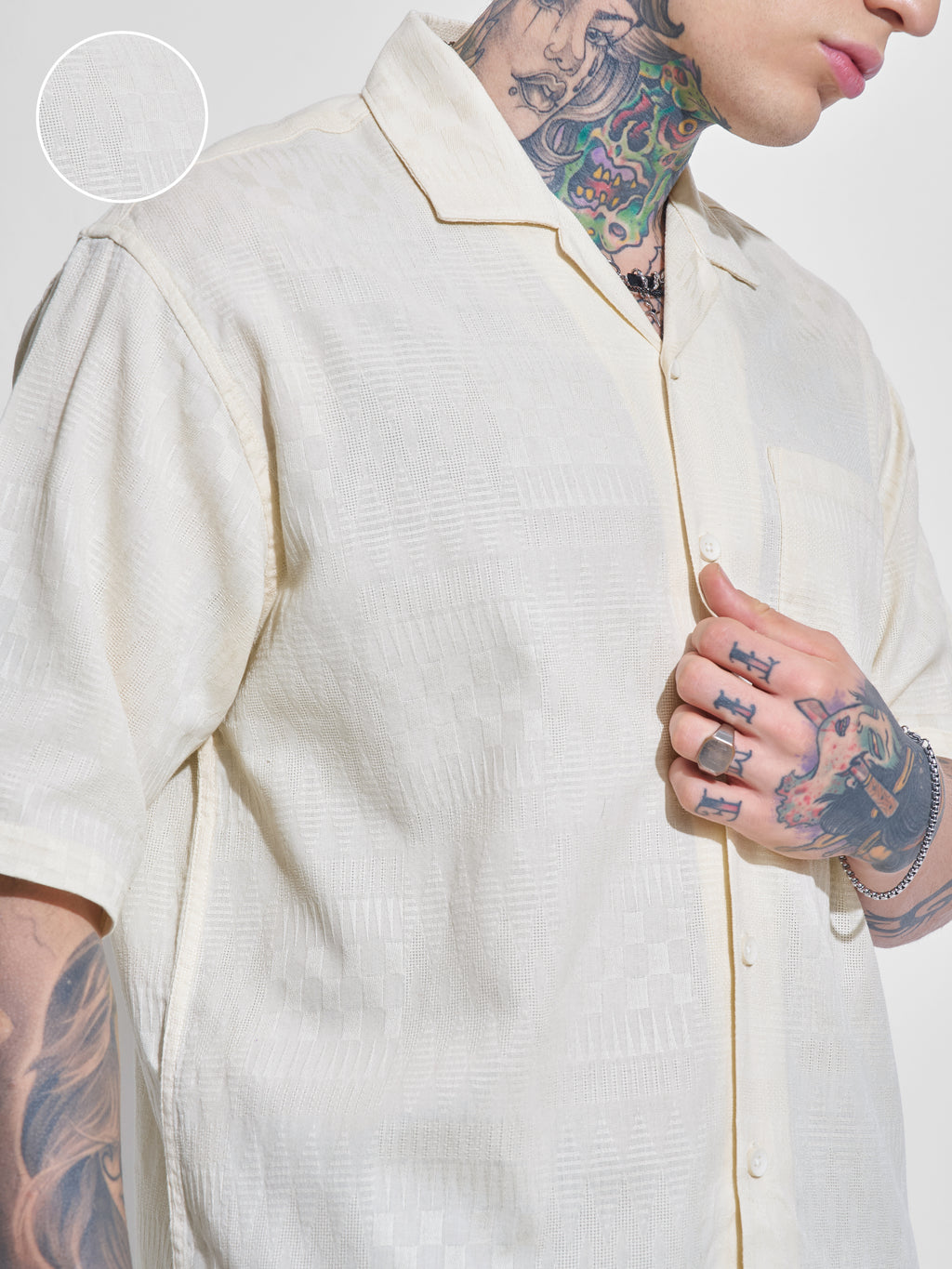 Highlander Men Cream Self Design Boxy Fit Casual Shirt - Cream - Image 5