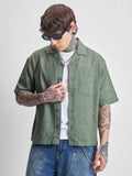 Highlander Men Green Self Design Boxy Fit Casual Shirt - Green - Image 1