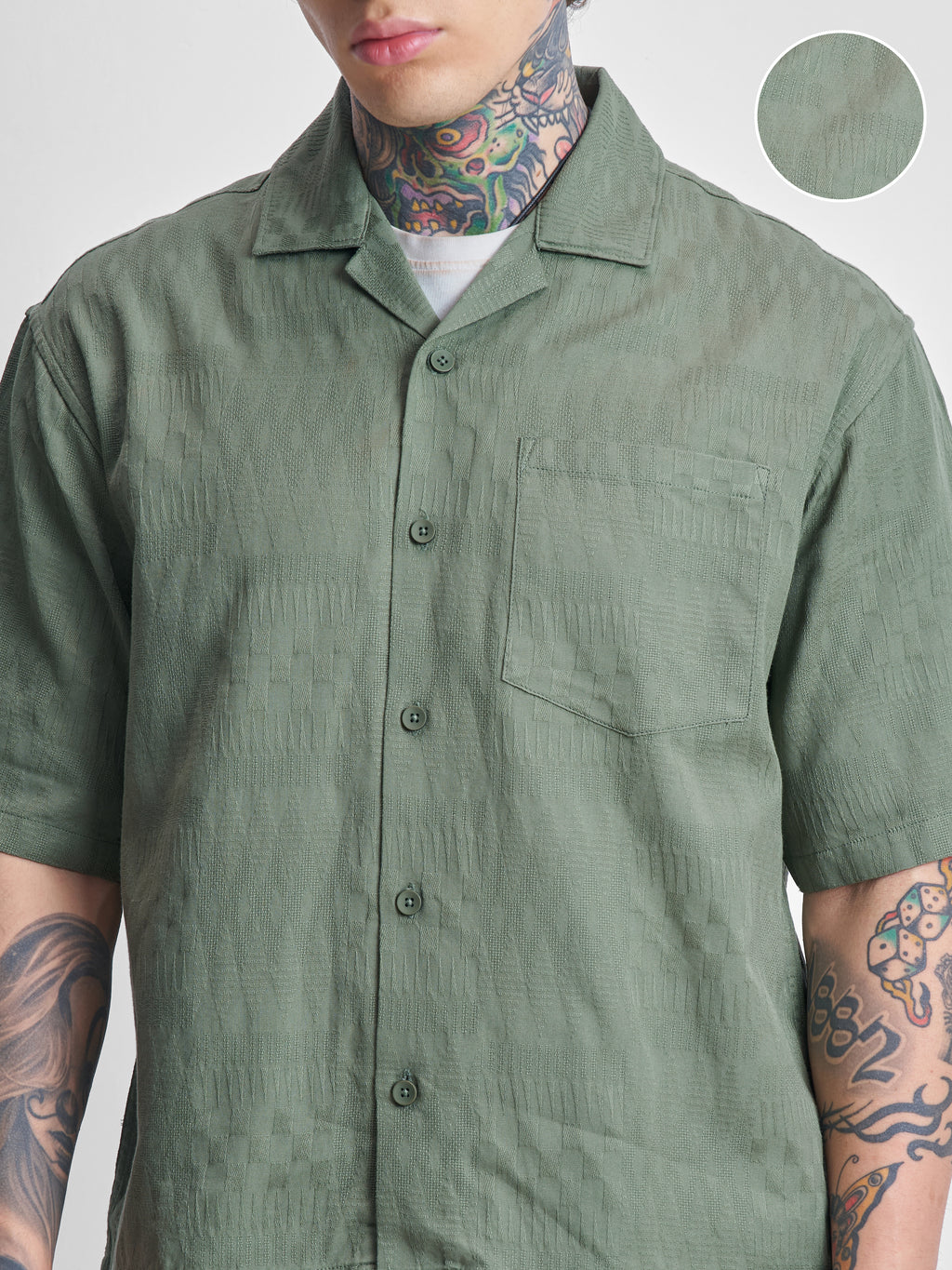 Highlander Men Green Self Design Boxy Fit Casual Shirt - Green - Image 5