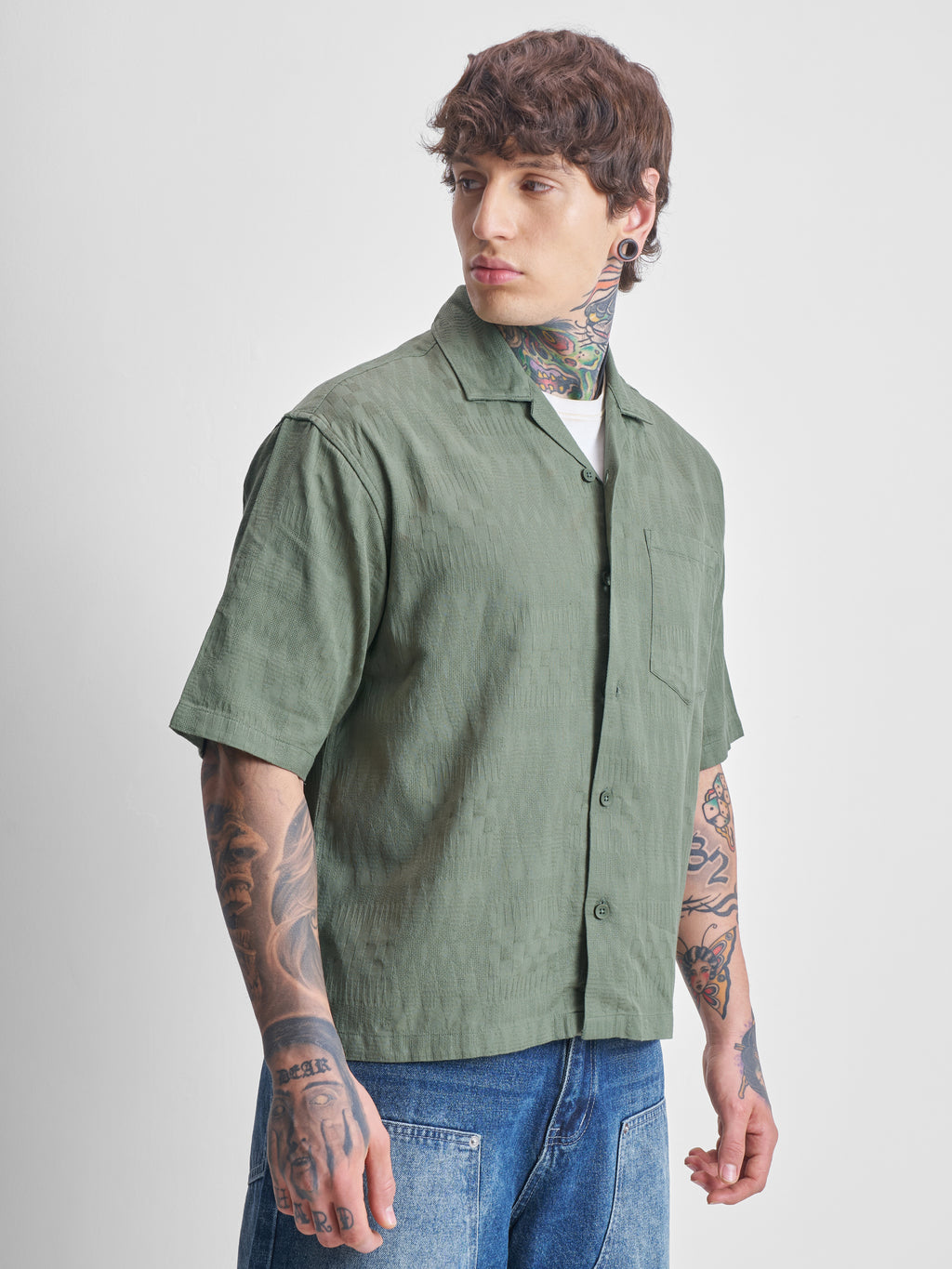 Highlander Men Green Self Design Boxy Fit Casual Shirt - Green - Image 6