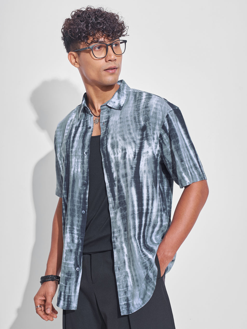 Highlander Men Grey Printed Oversized Fit Casual Shirt - Grey - Image 1