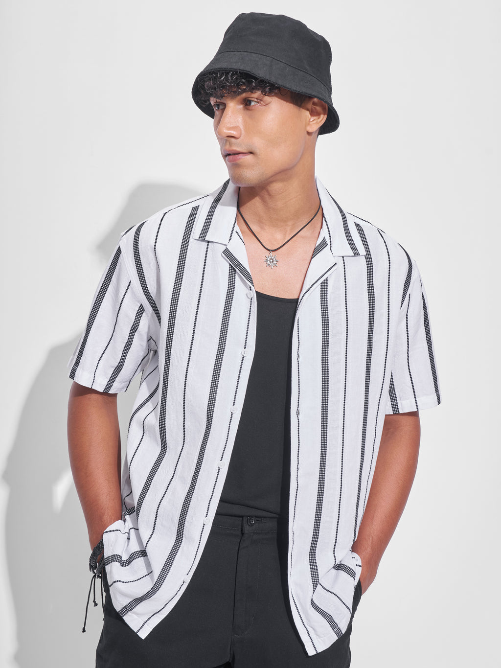 Highlander Men White Striped Relaxed Fit Casual Shirt - White - Image 1