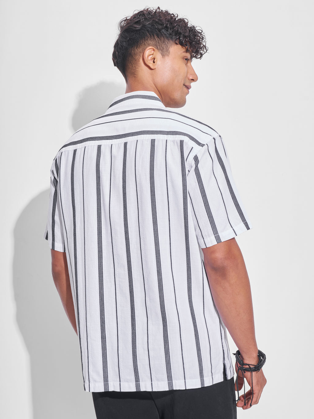 Highlander Men White Striped Relaxed Fit Casual Shirt - White - Image 3