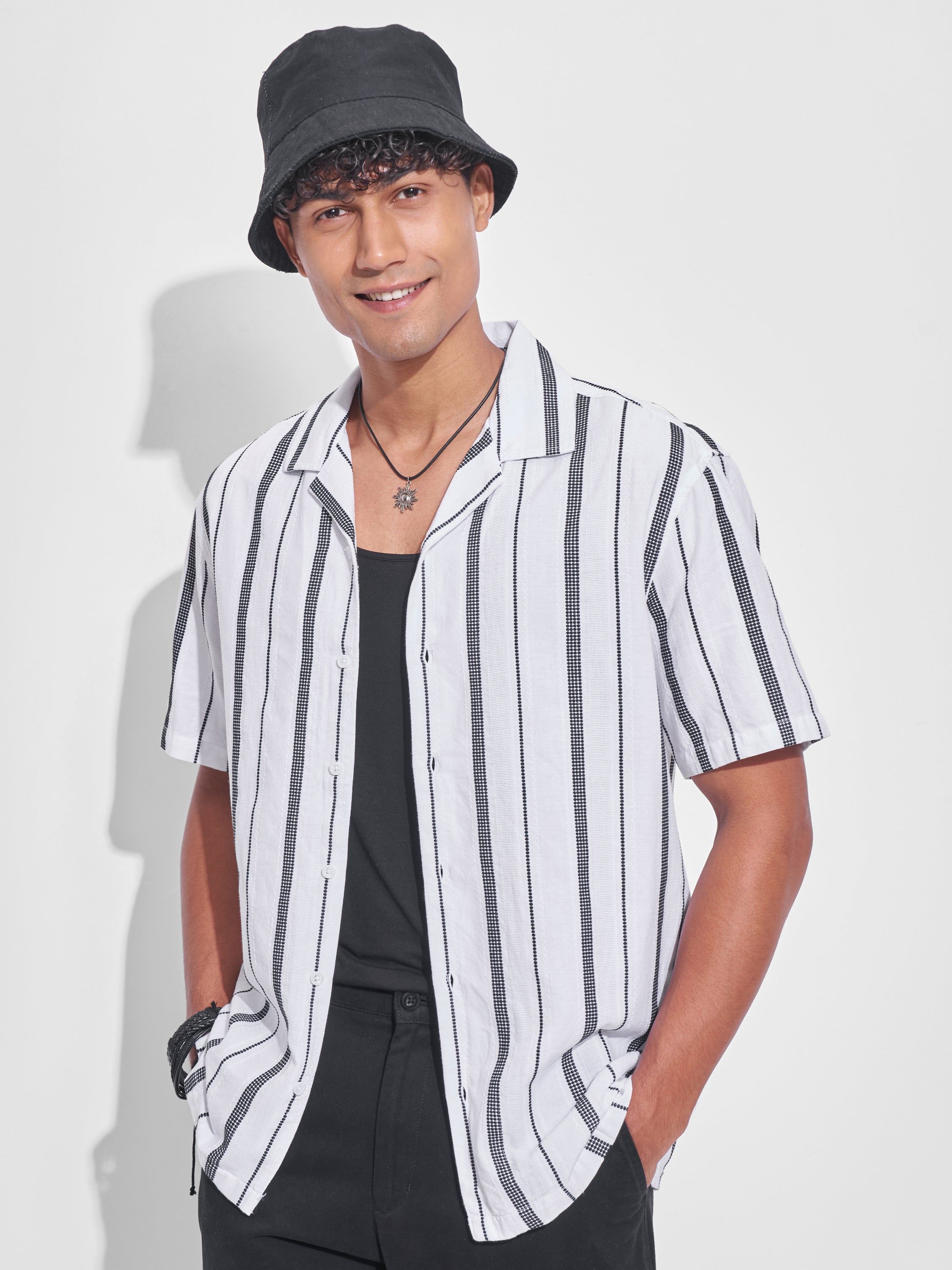 Highlander Men White Striped Relaxed Fit Casual Shirt - White - Image 4