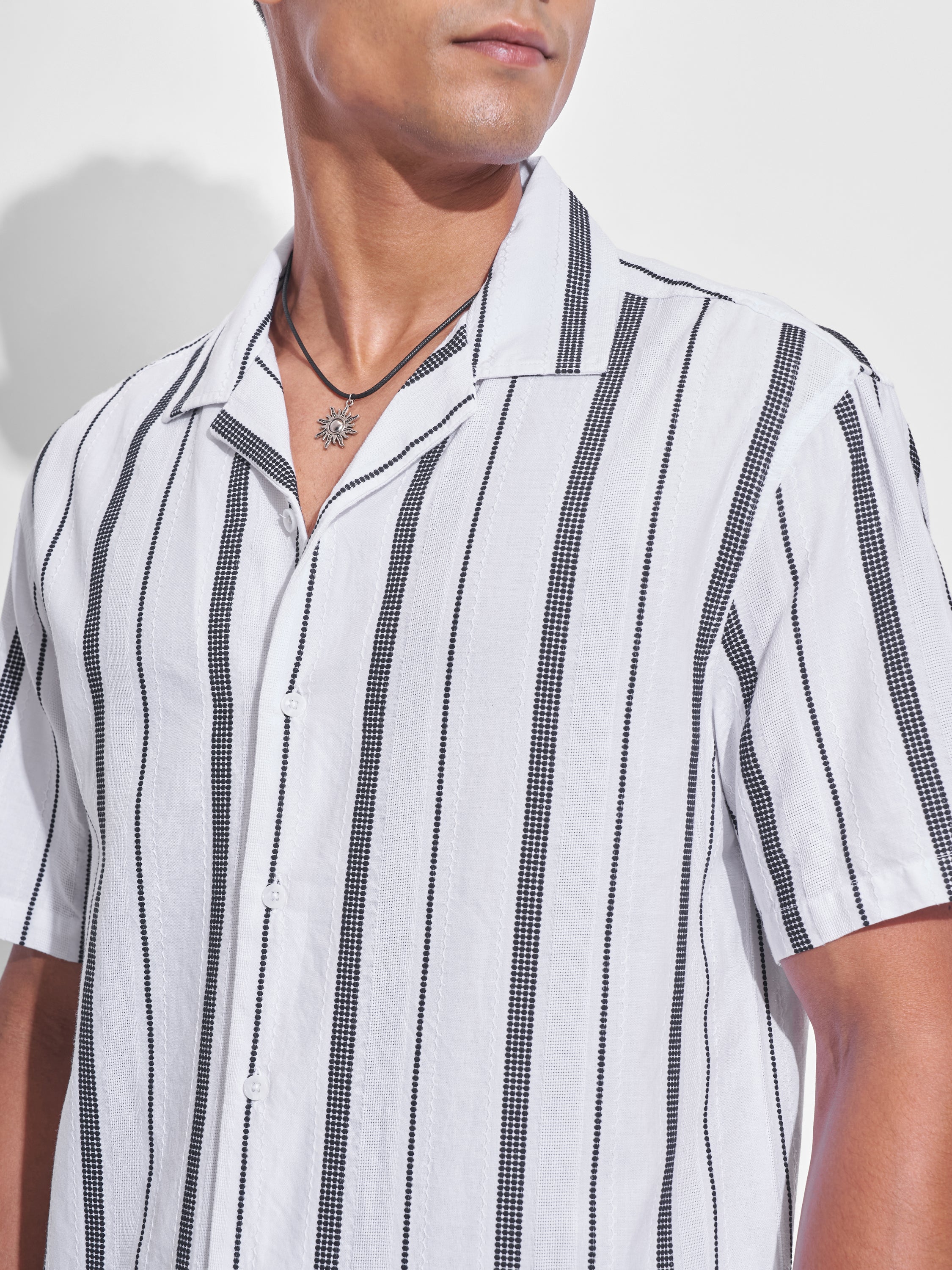Highlander Men White Striped Relaxed Fit Casual Shirt - White - Image 5