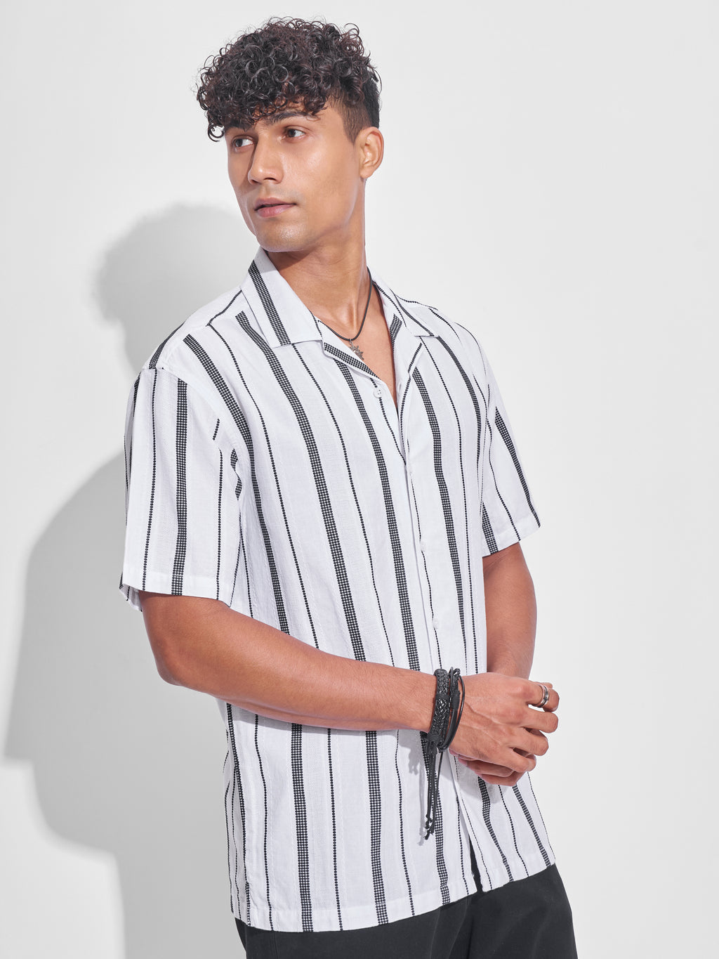 Highlander Men White Striped Relaxed Fit Casual Shirt - White - Image 6
