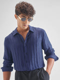 Highlander Men Blue Self Design Relaxed Fit Casual Shirt - Blue - Image 1