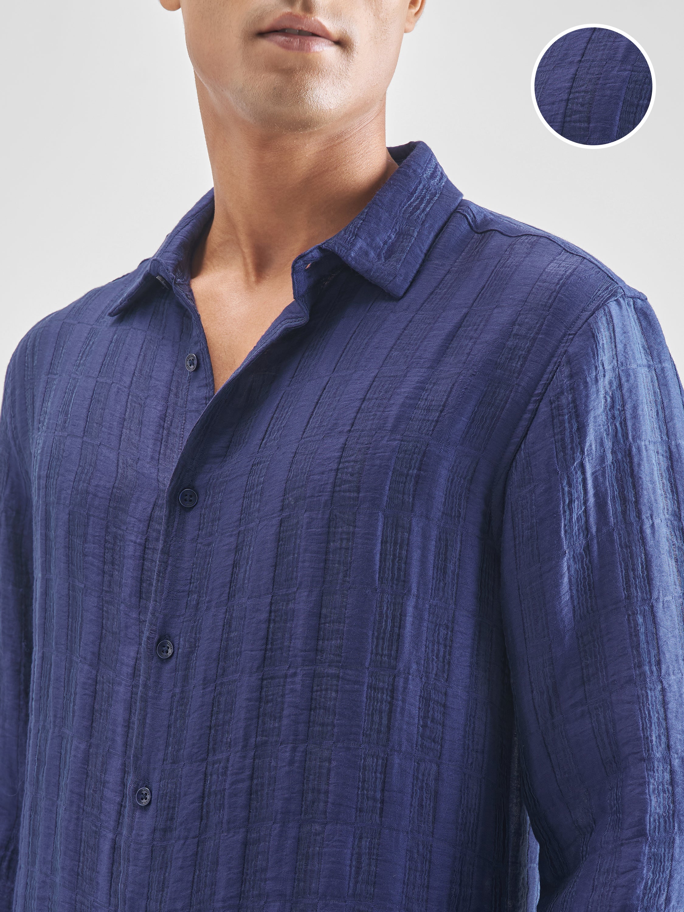 Highlander Men Blue Self Design Relaxed Fit Casual Shirt - Blue - Image 5