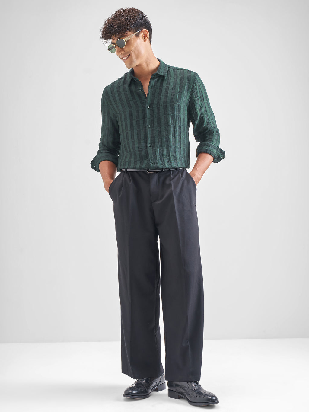 Highlander Men Green Self Design Relaxed Fit Casual Shirt - Green - Image 2