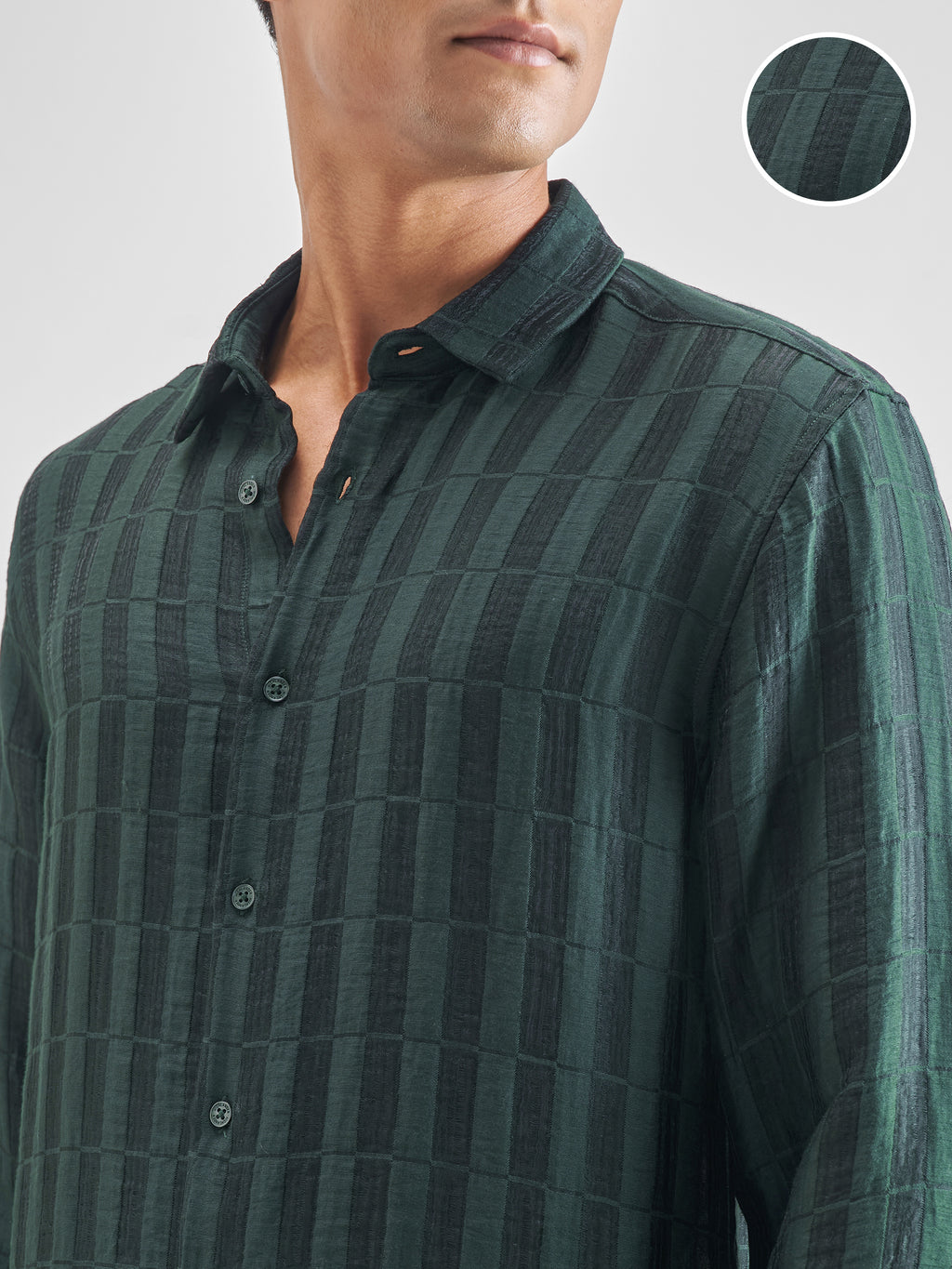 Highlander Men Green Self Design Relaxed Fit Casual Shirt - Green - Image 5