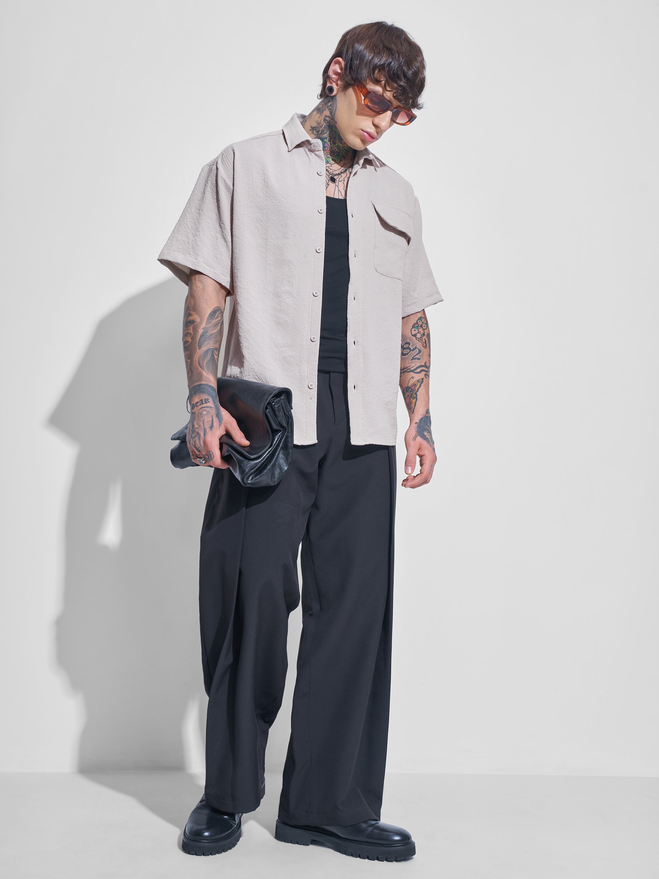 Highlander Men Beige Self Design Oversized Fit Casual Shirt - Beige - Image 2