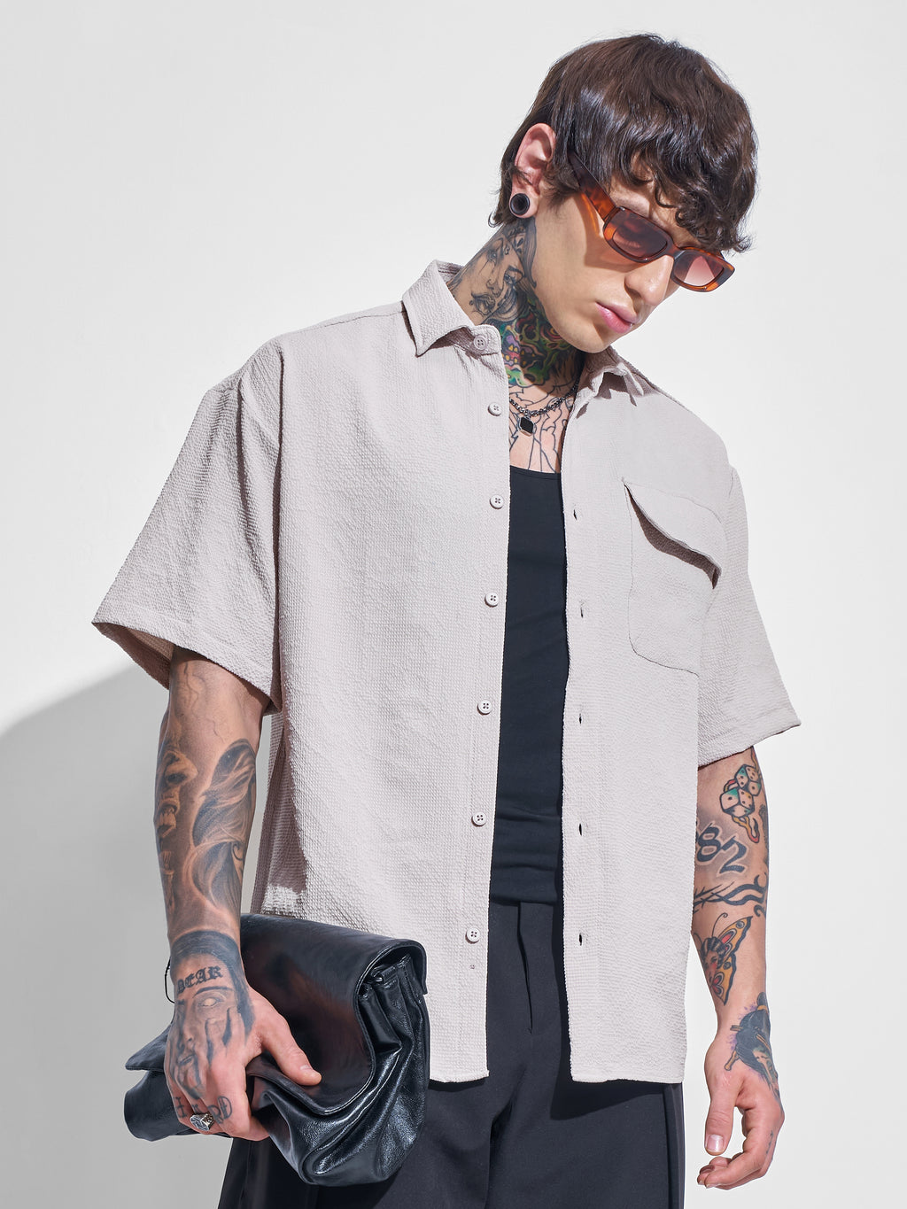 Highlander Men Beige Self Design Oversized Fit Casual Shirt - Beige - Image 6