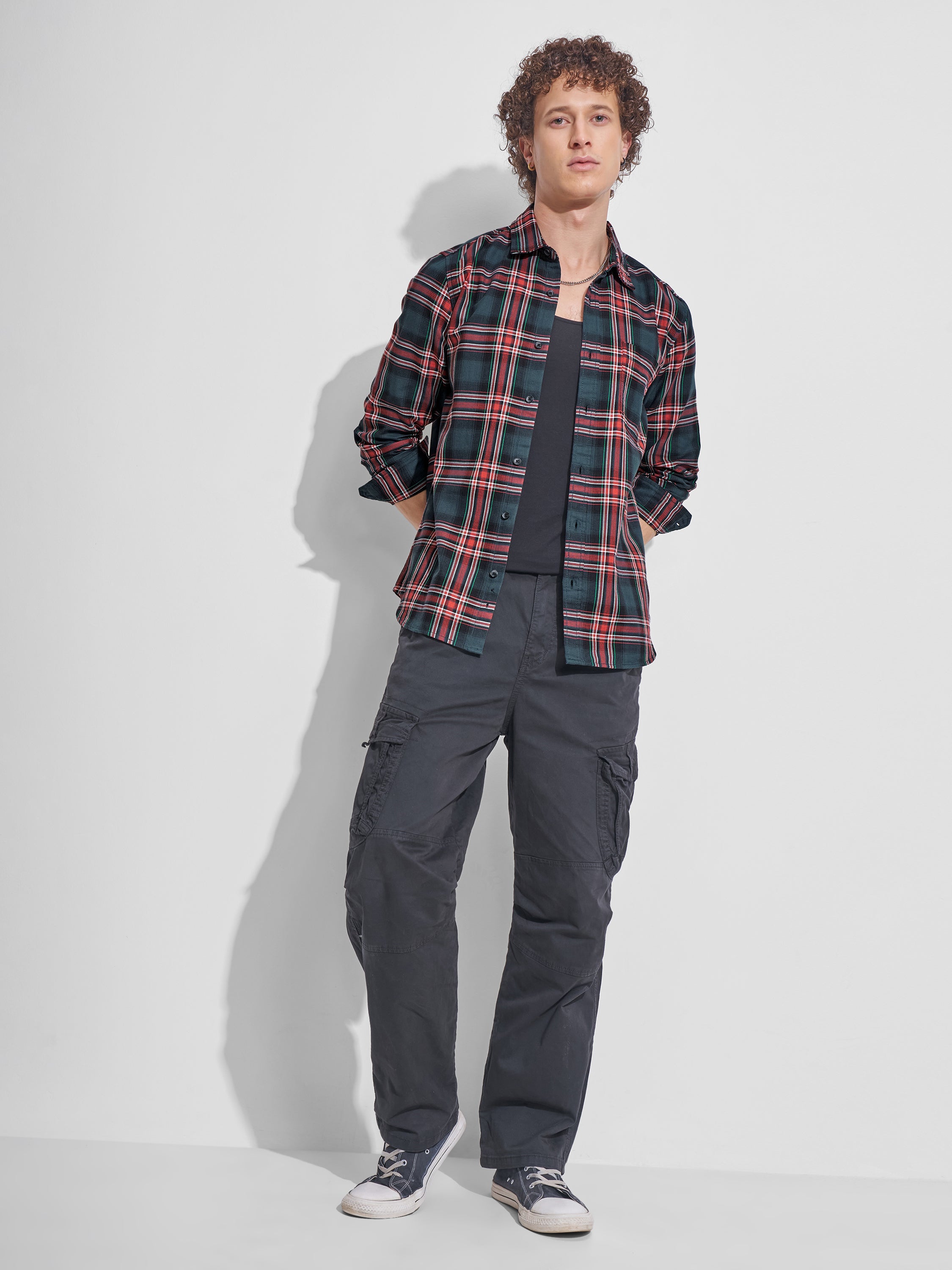Highlander Men Teal Checked Slim Fit Casual Shirt - Teal - Image 2