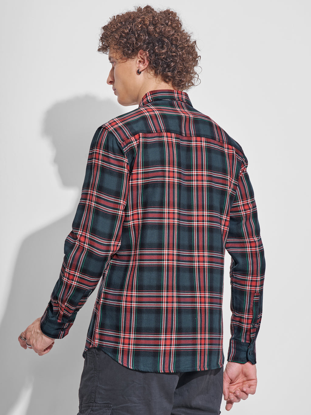 Highlander Men Teal Checked Slim Fit Casual Shirt - Teal - Image 3
