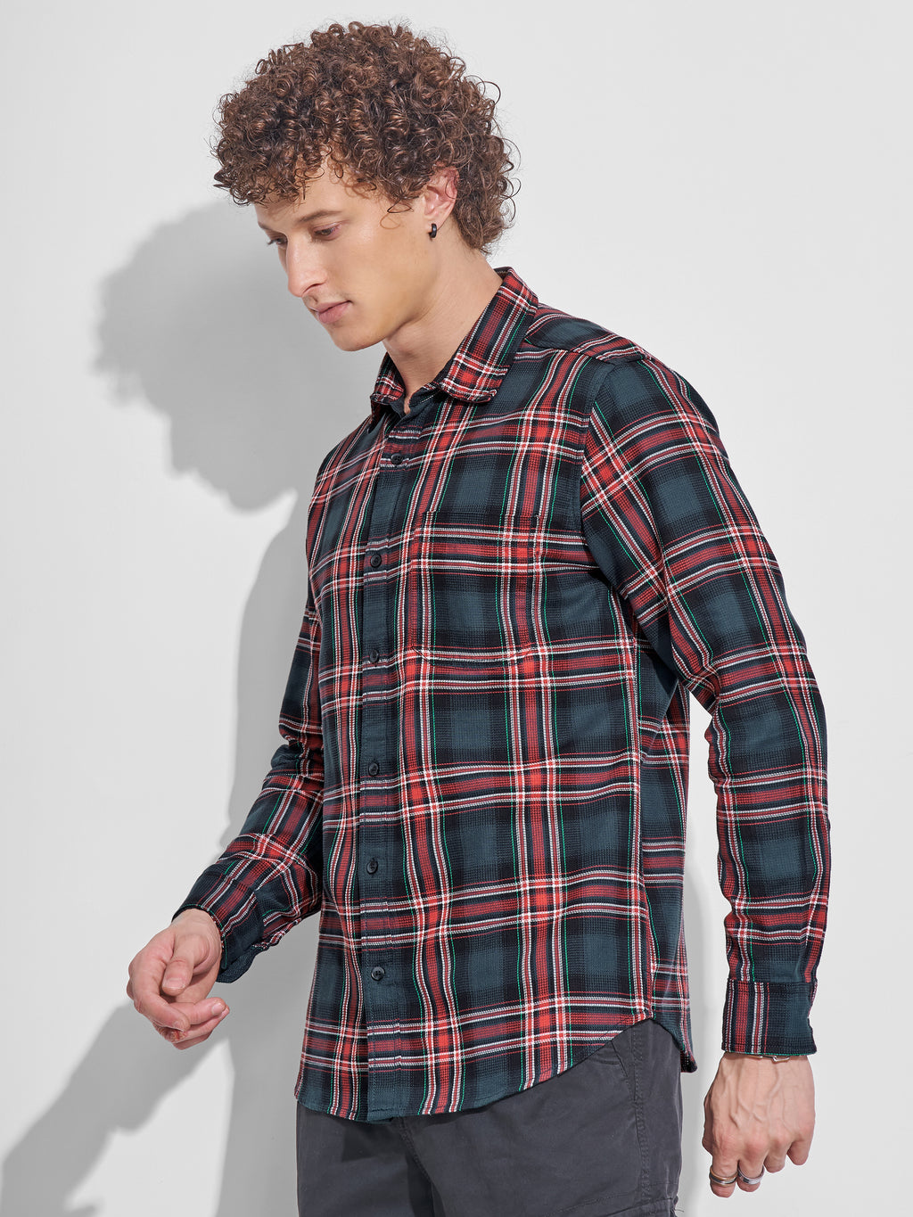 Highlander Men Teal Checked Slim Fit Casual Shirt - Teal - Image 4