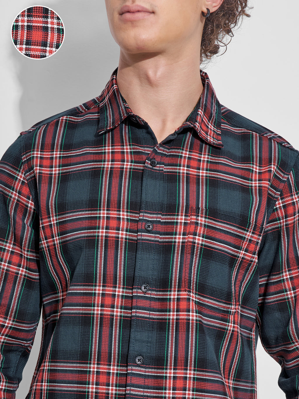Highlander Men Teal Checked Slim Fit Casual Shirt - Teal - Image 5