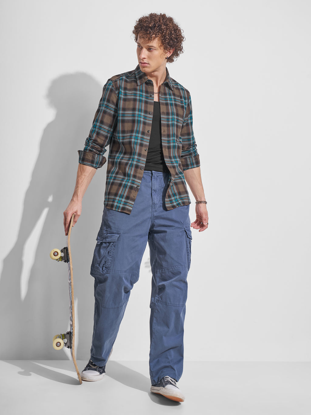 Highlander Men Khaki Checked Slim Fit Casual Shirt - Khaki - Image 2