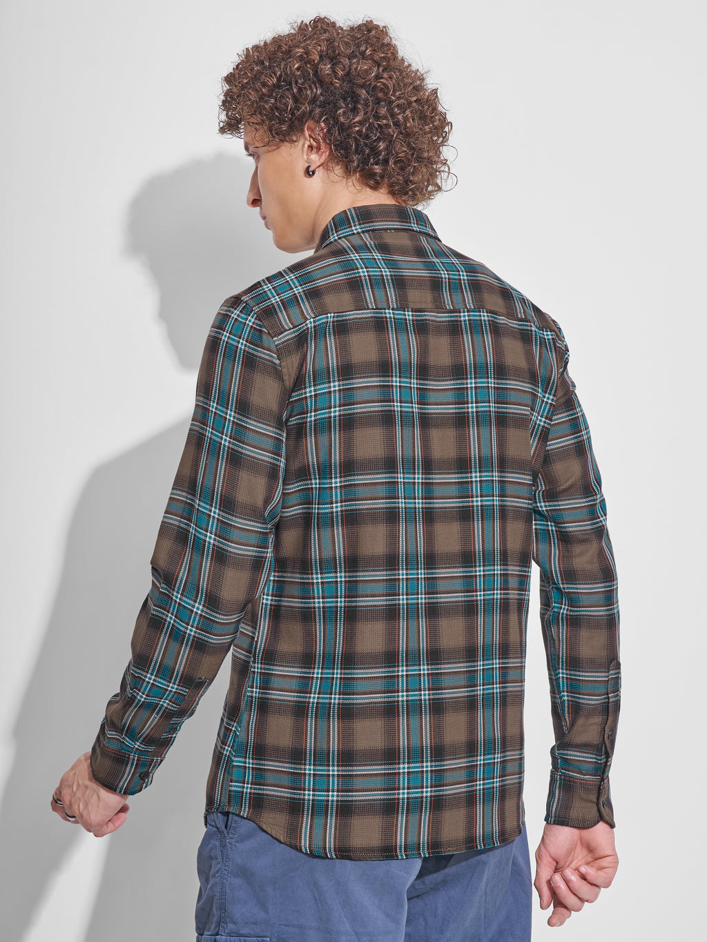 Highlander Men Khaki Checked Slim Fit Casual Shirt - Khaki - Image 3