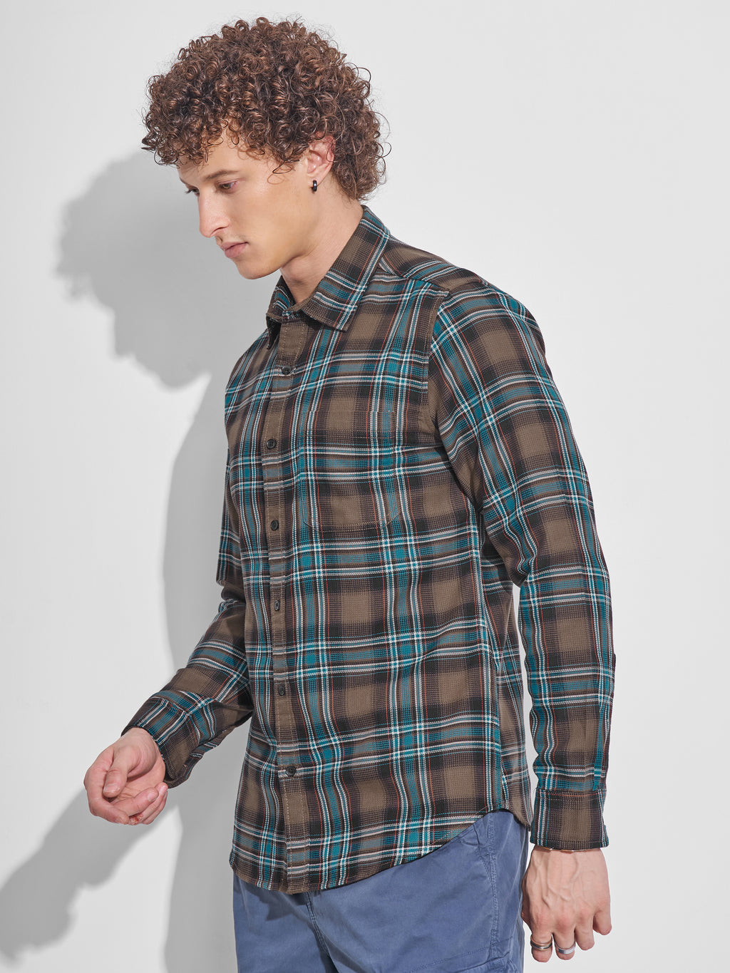 Highlander Men Khaki Checked Slim Fit Casual Shirt - Khaki - Image 4