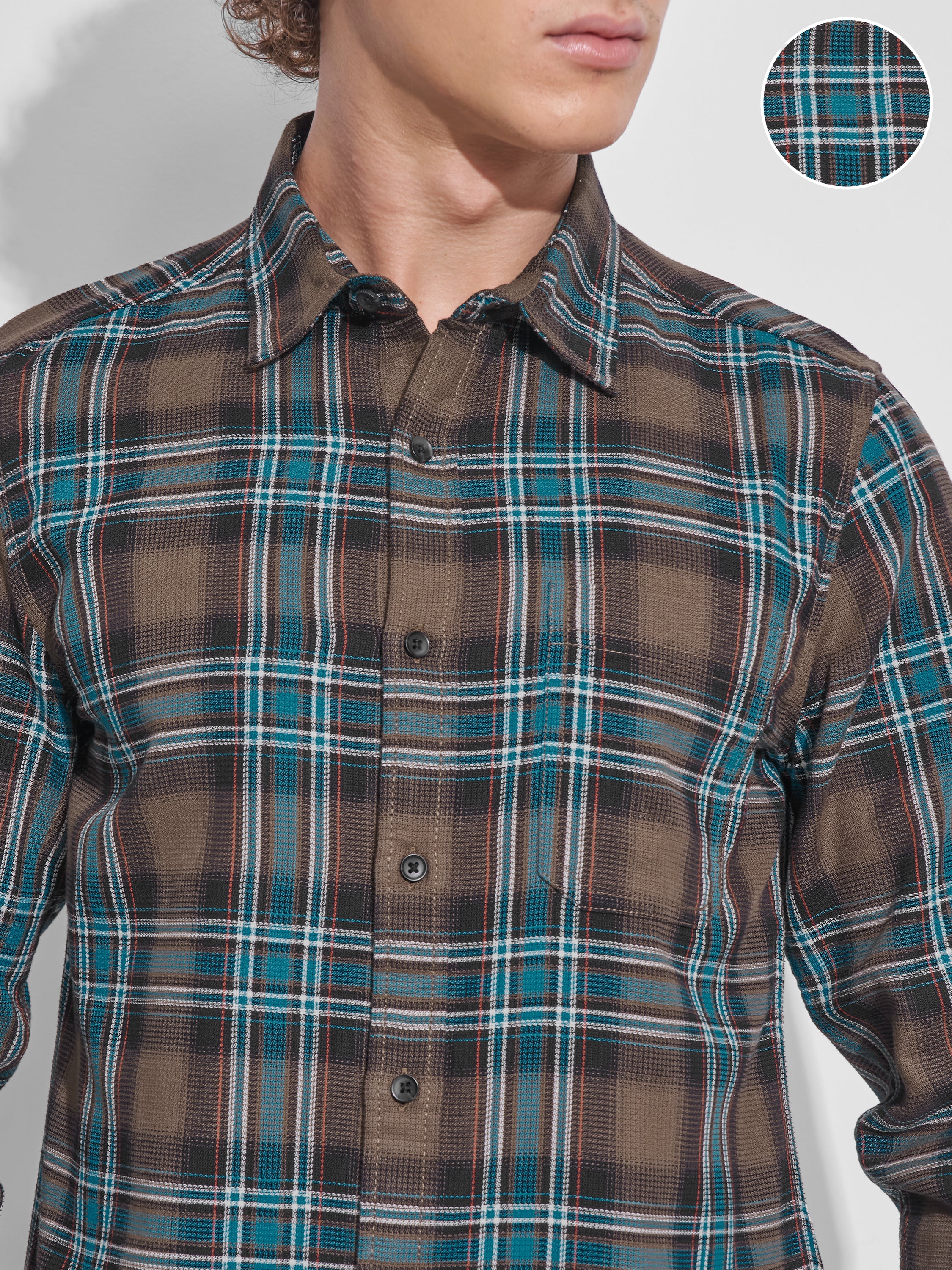 Highlander Men Khaki Checked Slim Fit Casual Shirt - Khaki - Image 5