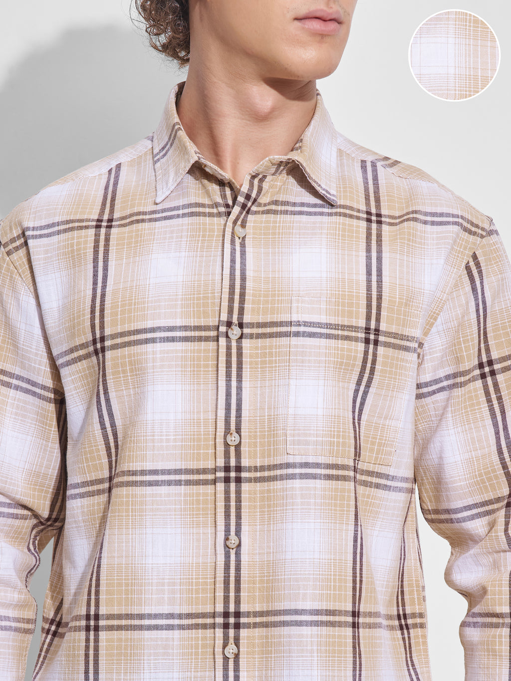 Highlander Men Beige Checked Relaxed Fit Casual Shirt - Beige - Image 5