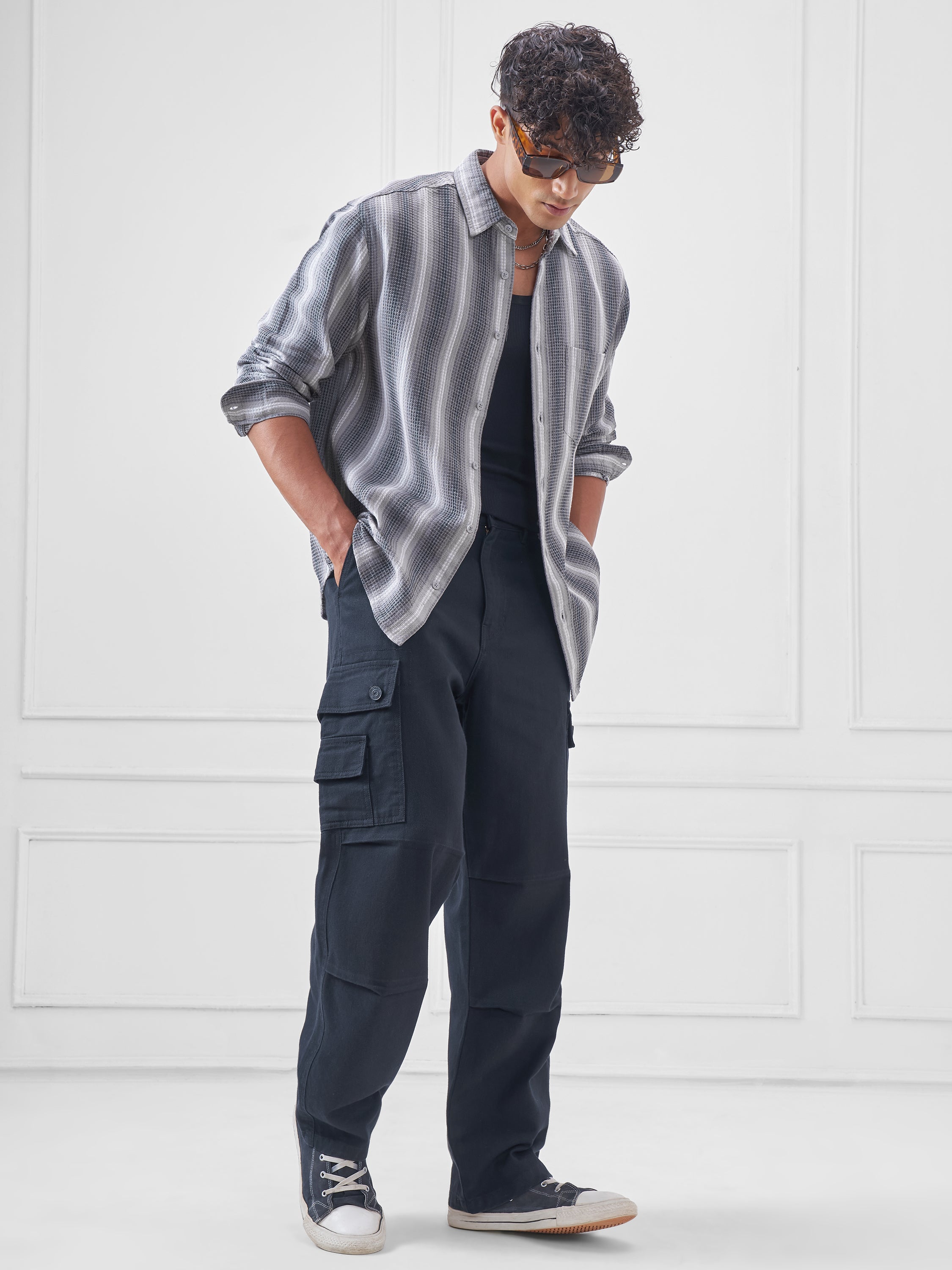 Highlander Men Grey Striped Relaxed Fit Casual Shirt - Grey - Image 2