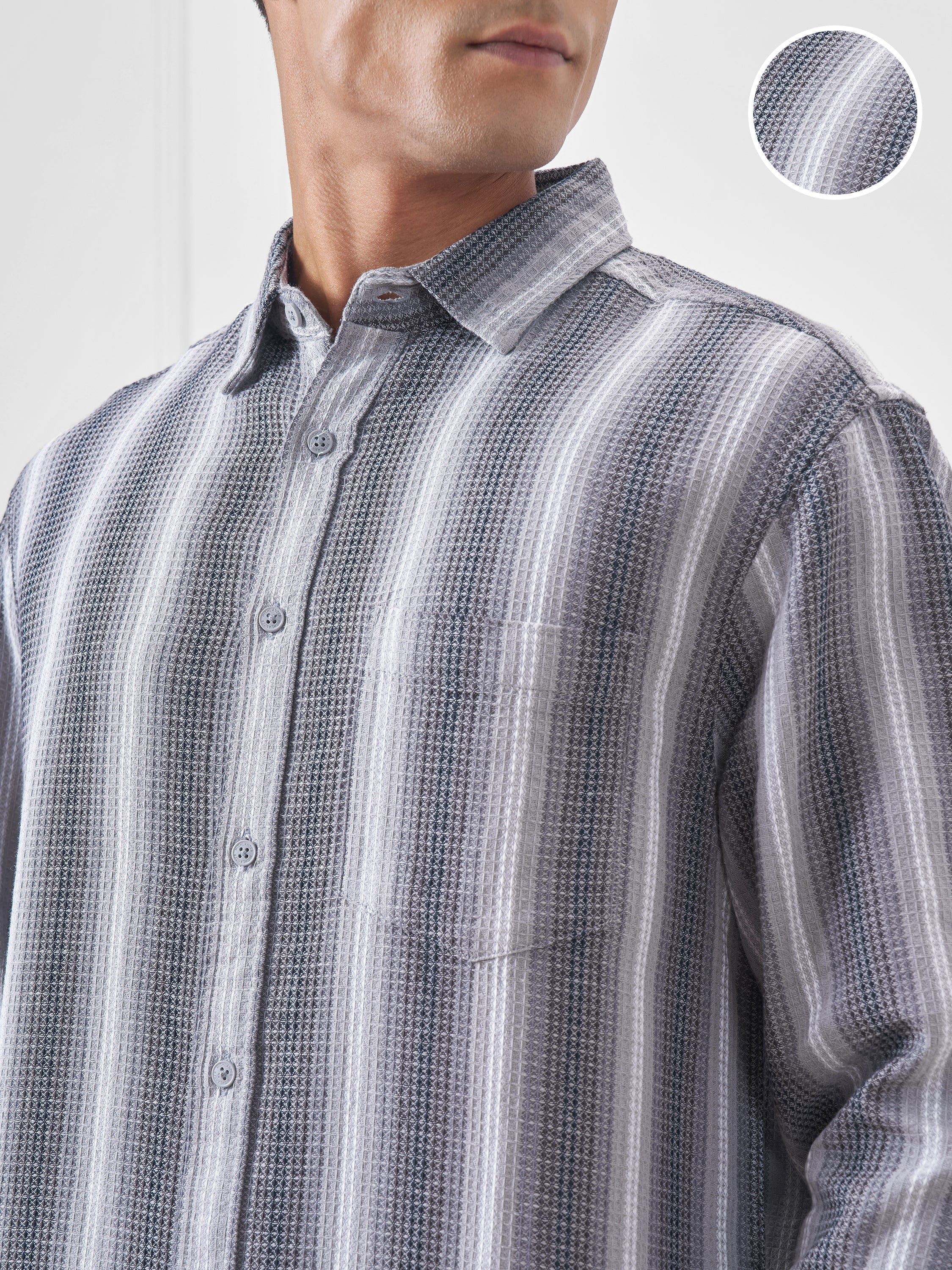 Highlander Men Grey Striped Relaxed Fit Casual Shirt - Grey - Image 5