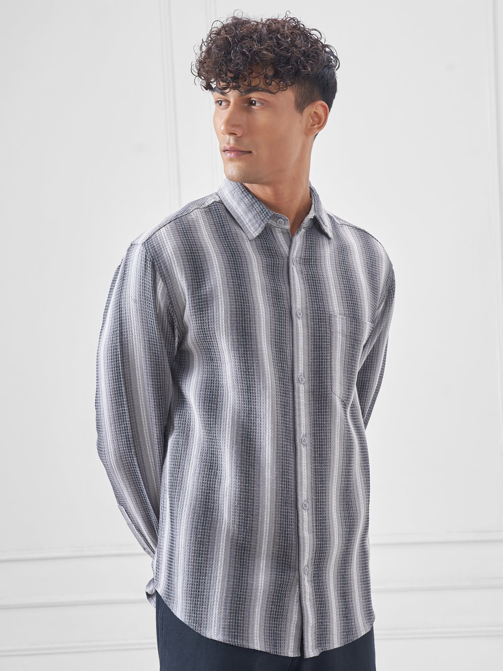 Highlander Men Grey Striped Relaxed Fit Casual Shirt - Grey - Image 6