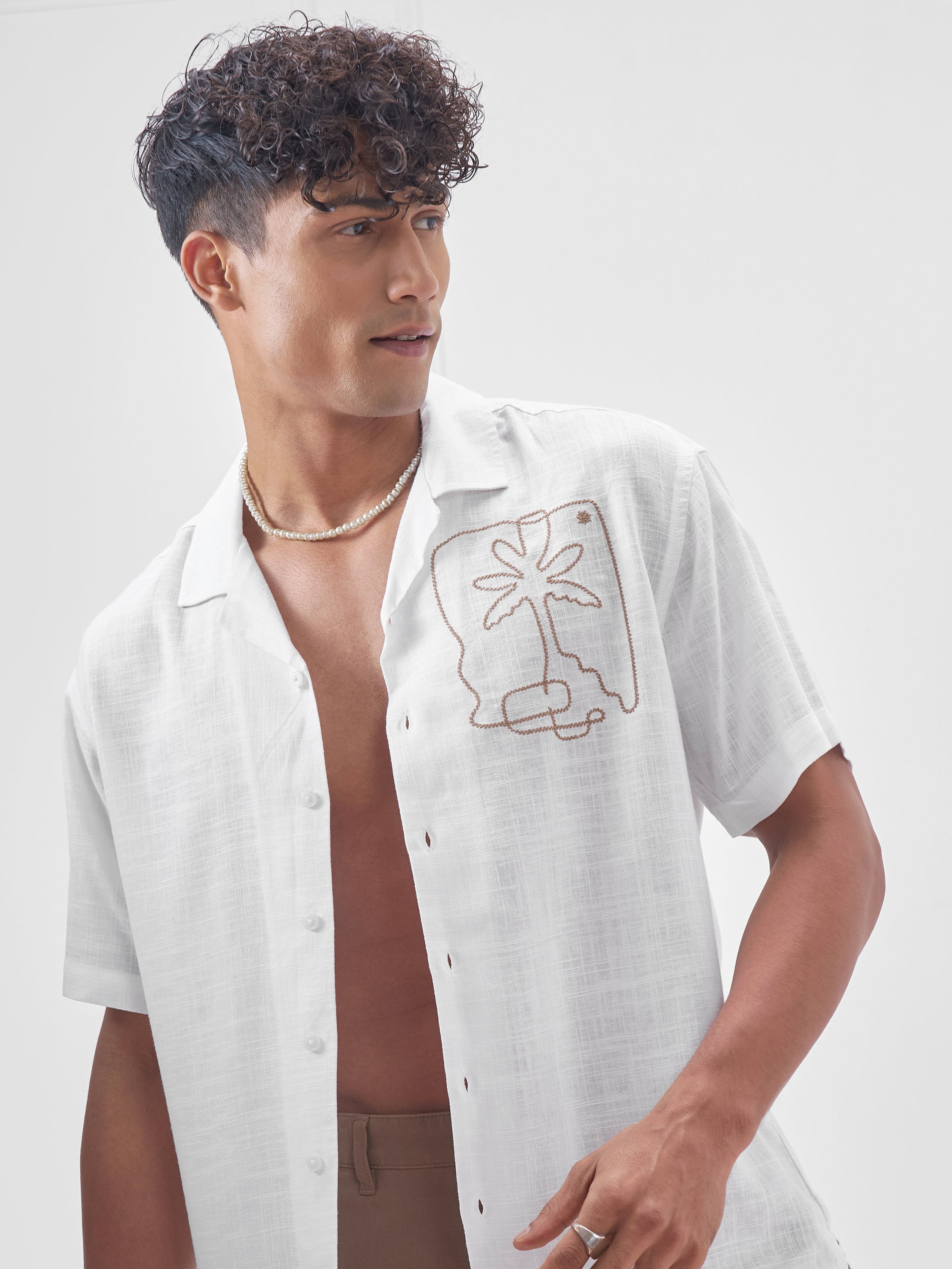 Highlander Men White Embroidered Relaxed Fit Casual Shirt - White - Image 1