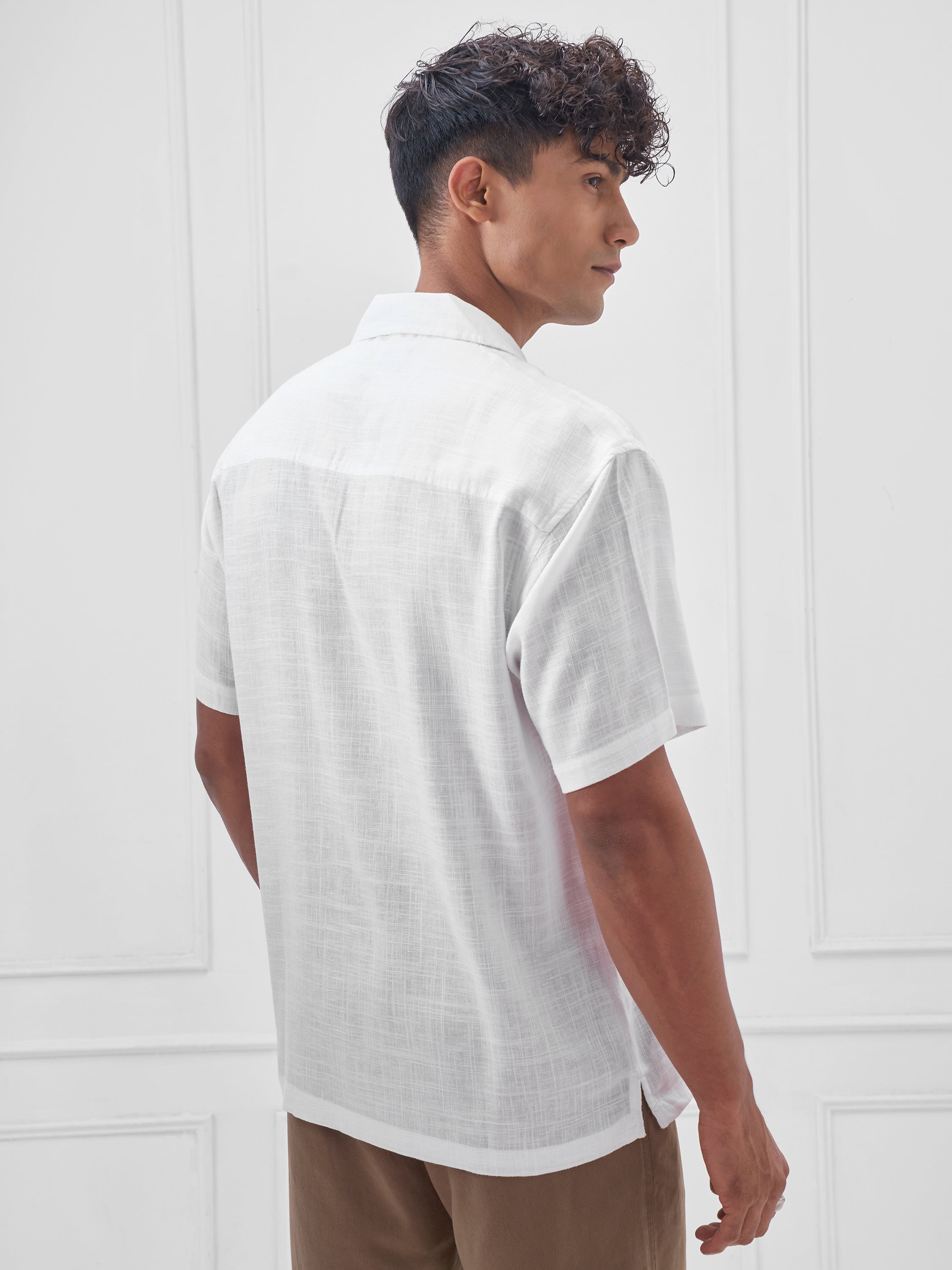 Highlander Men White Embroidered Relaxed Fit Casual Shirt - White - Image 3