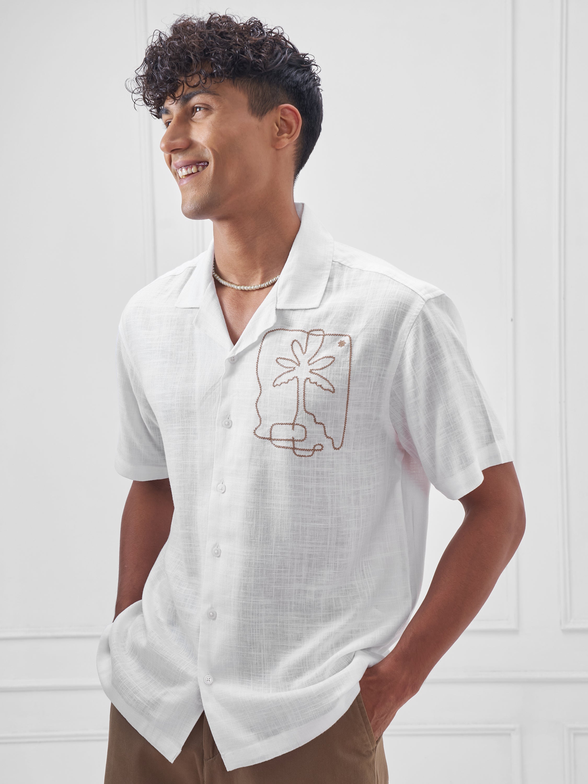 Highlander Men White Embroidered Relaxed Fit Casual Shirt - White - Image 4