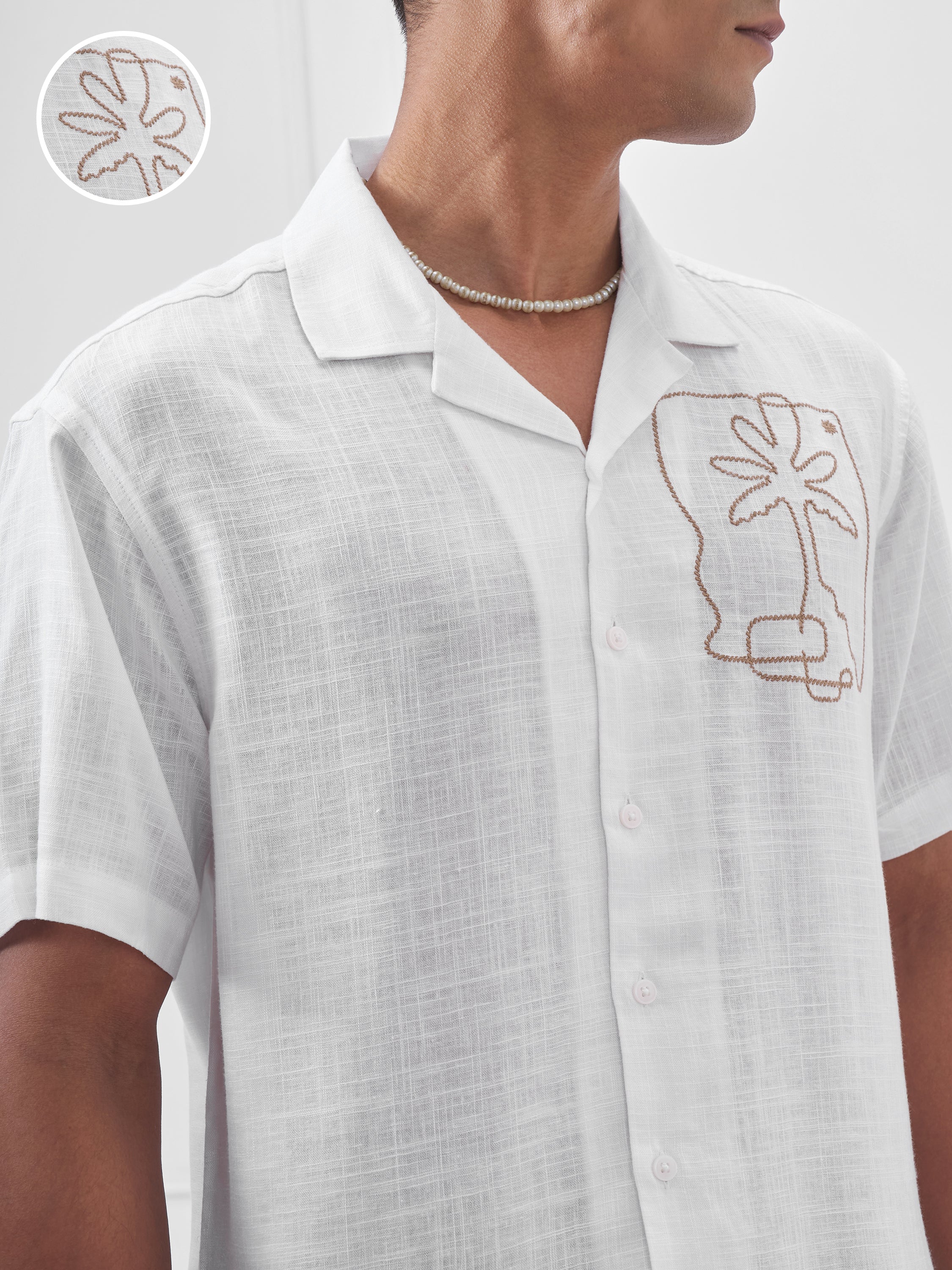 Highlander Men White Embroidered Relaxed Fit Casual Shirt - White - Image 5