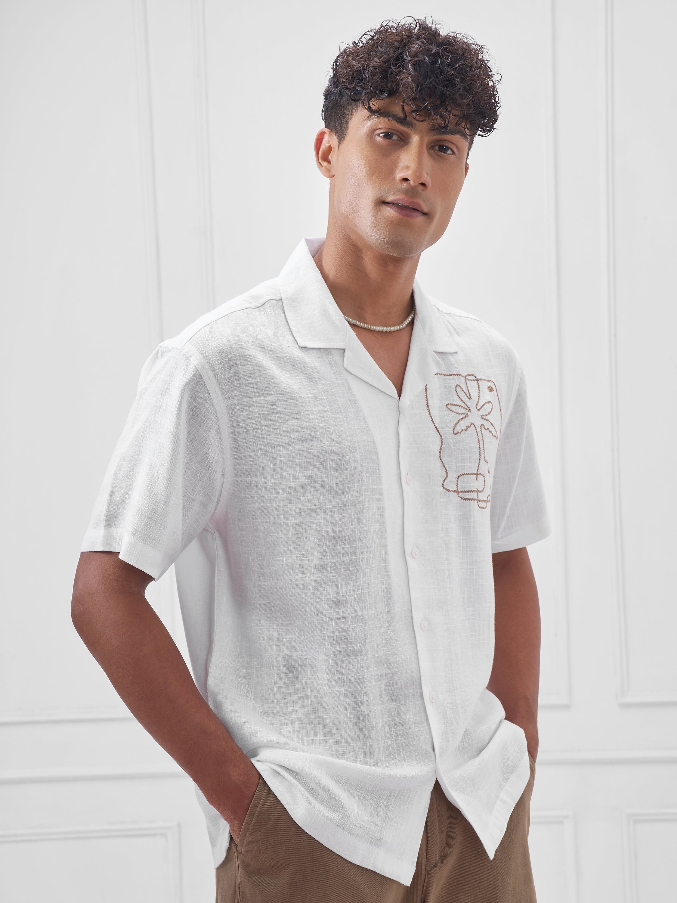 Highlander Men White Embroidered Relaxed Fit Casual Shirt - White - Image 6