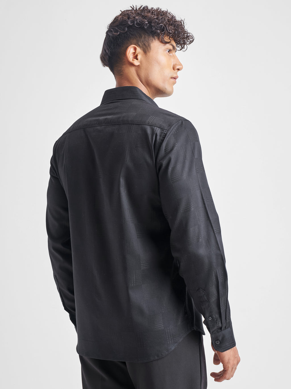 Highlander Men Black Self Design Slim Fit Casual Shirt - Black - Image 3