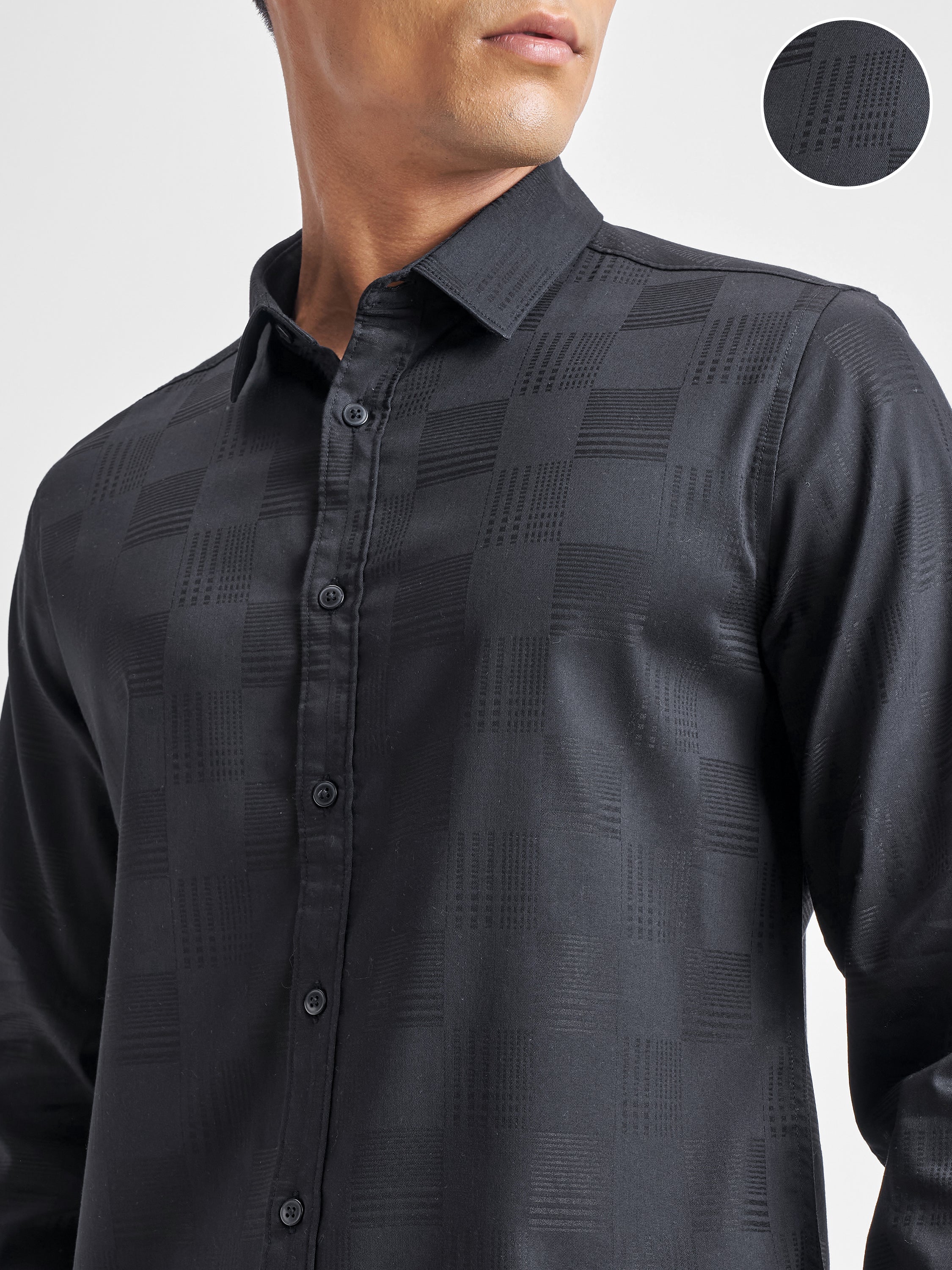 Highlander Men Black Self Design Slim Fit Casual Shirt - Black - Image 5