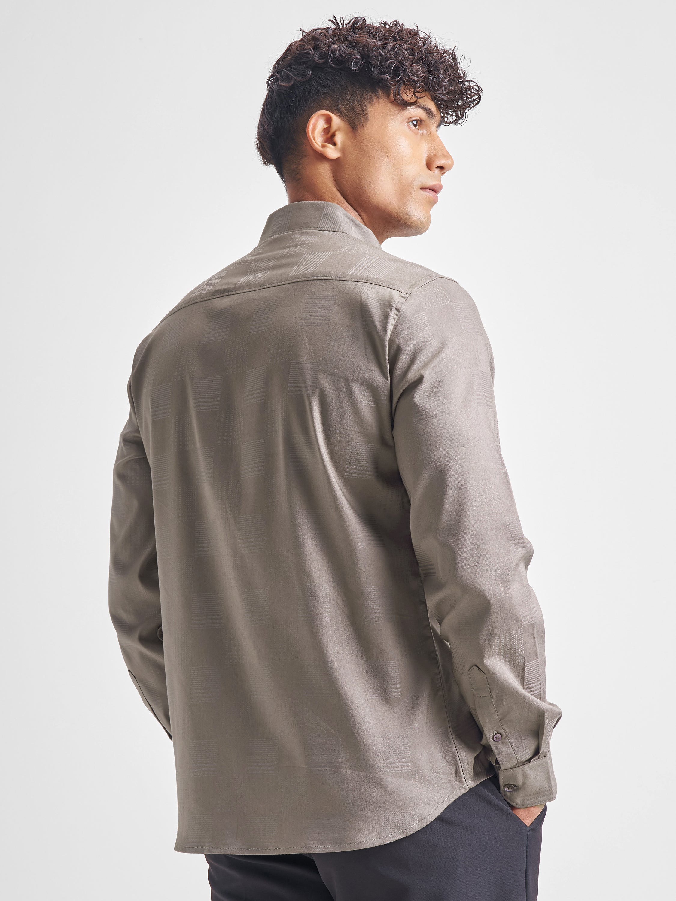 Highlander Men Beige Self Design Slim Fit Casual Shirt - Beige - Image 3