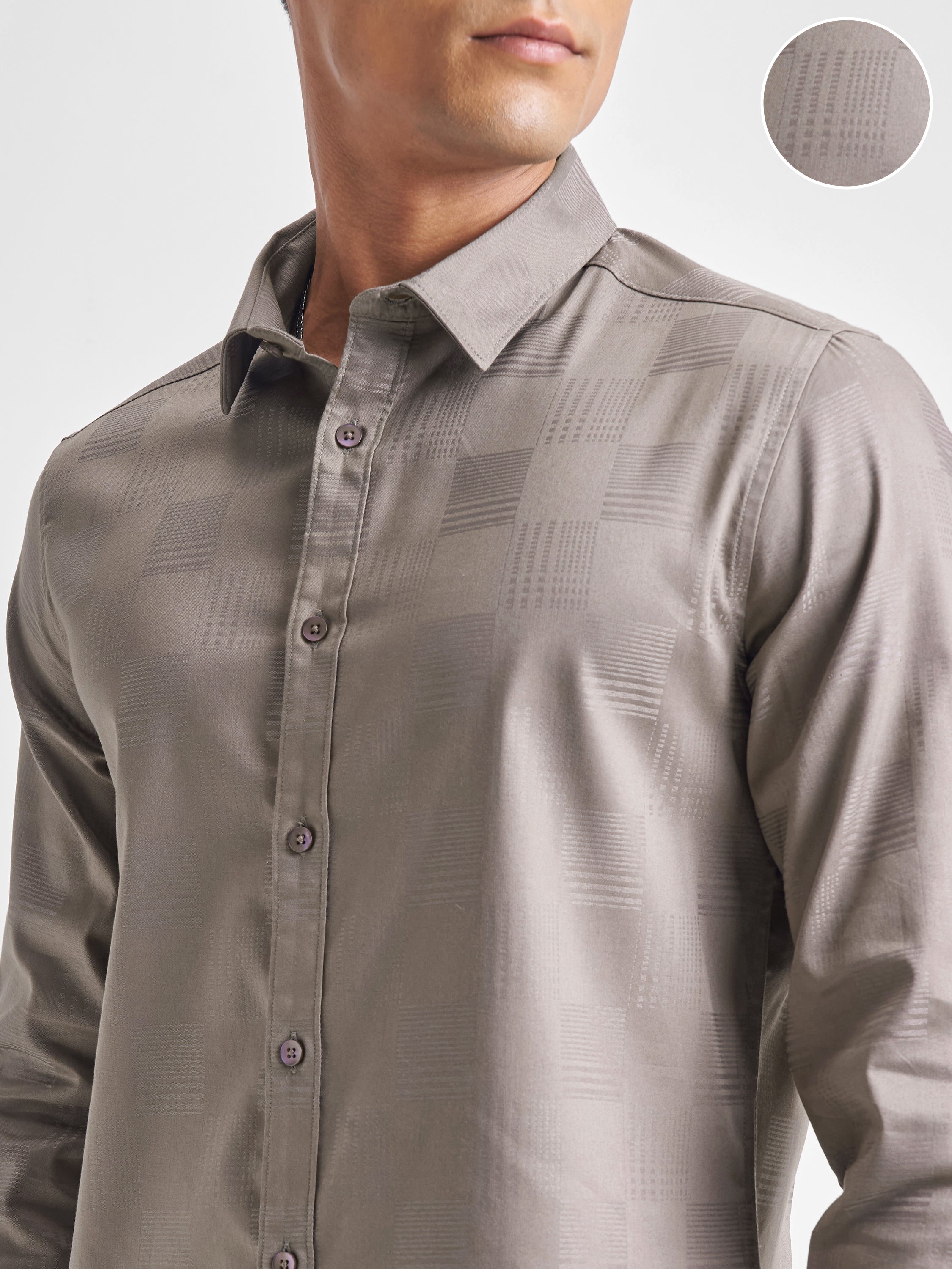 Highlander Men Beige Self Design Slim Fit Casual Shirt - Beige - Image 5