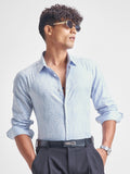 Highlander Men Blue Self Design Slim Fit Casual Shirt - Blue - Image 1