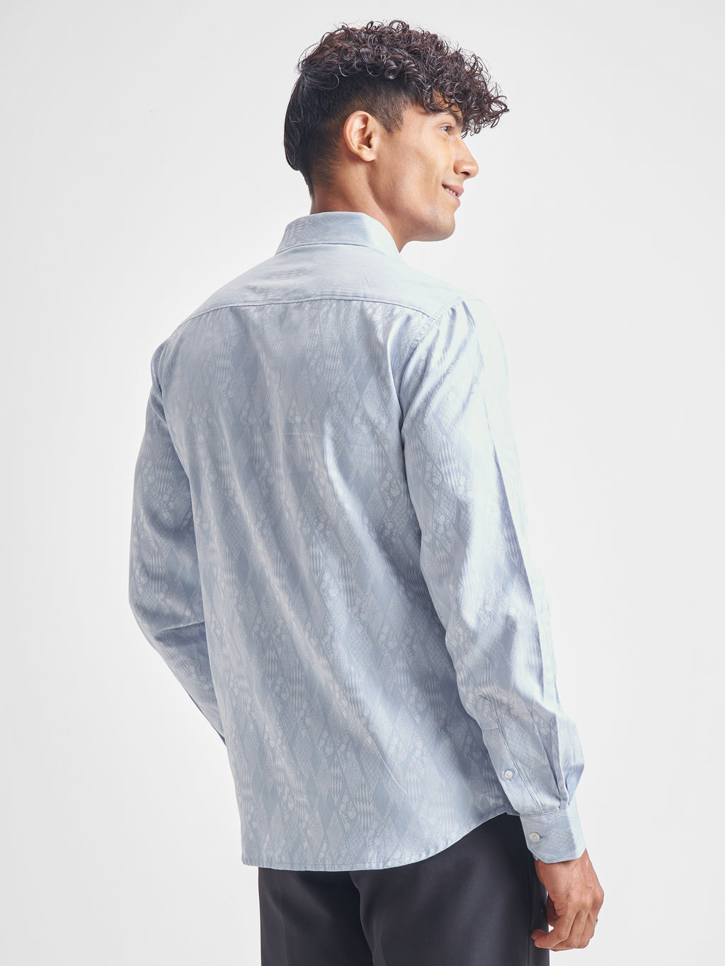 Highlander Men Blue Self Design Slim Fit Casual Shirt - Blue - Image 3