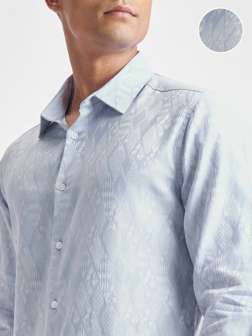 Highlander Men Blue Self Design Slim Fit Casual Shirt - Blue - Image 5