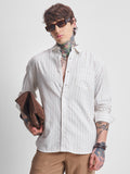 Highlander Men Cream Striped Relaxed Fit Casual Shirt - Cream - Image 1