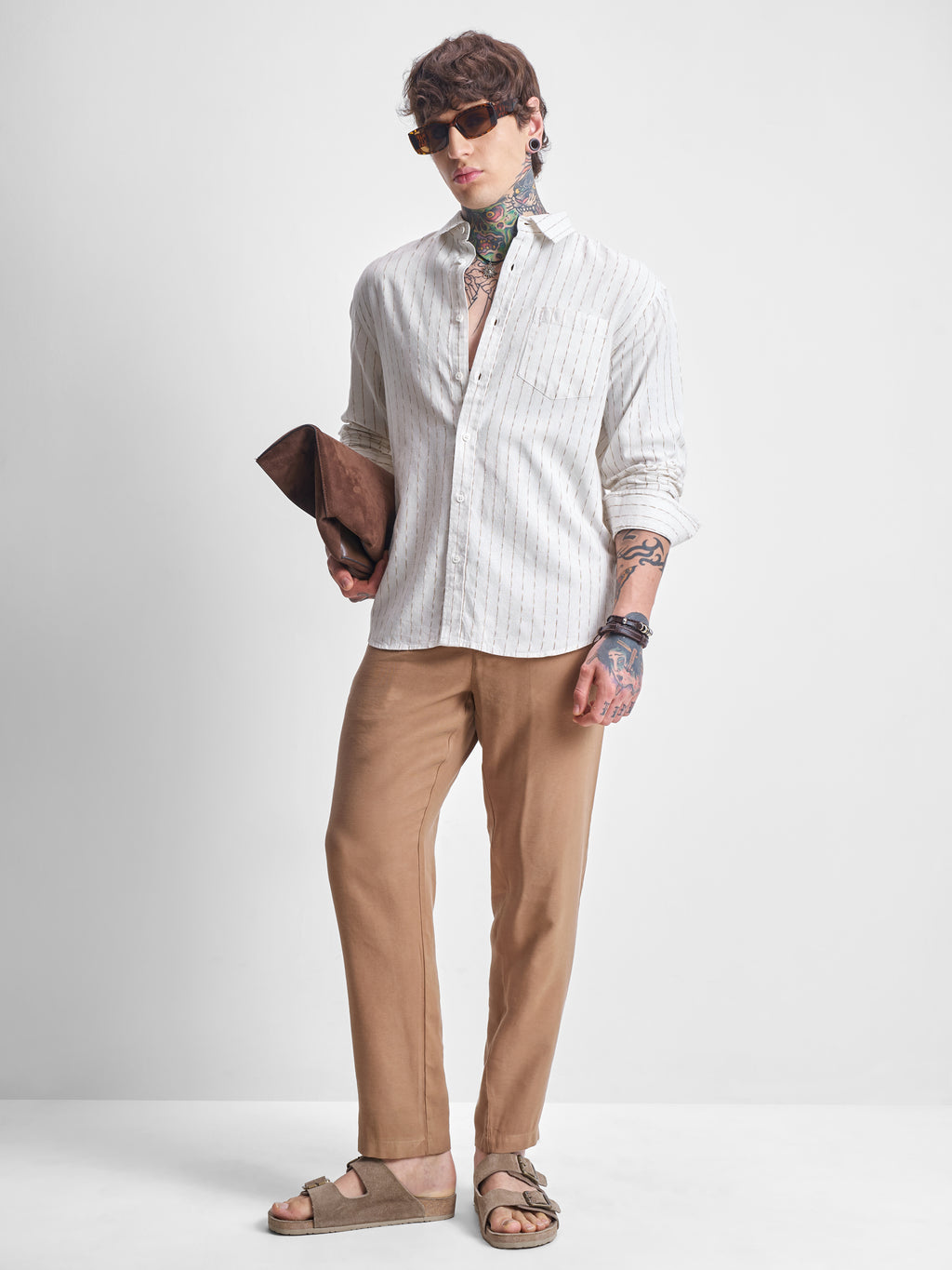 Highlander Men Cream Striped Relaxed Fit Casual Shirt - Cream - Image 2